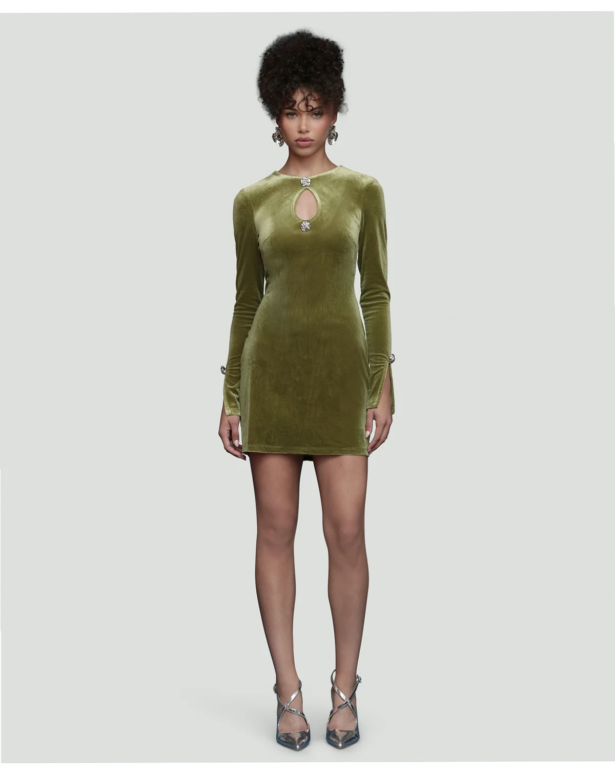 Women's Long-Sleeve Stretch Velvet Mini Dress