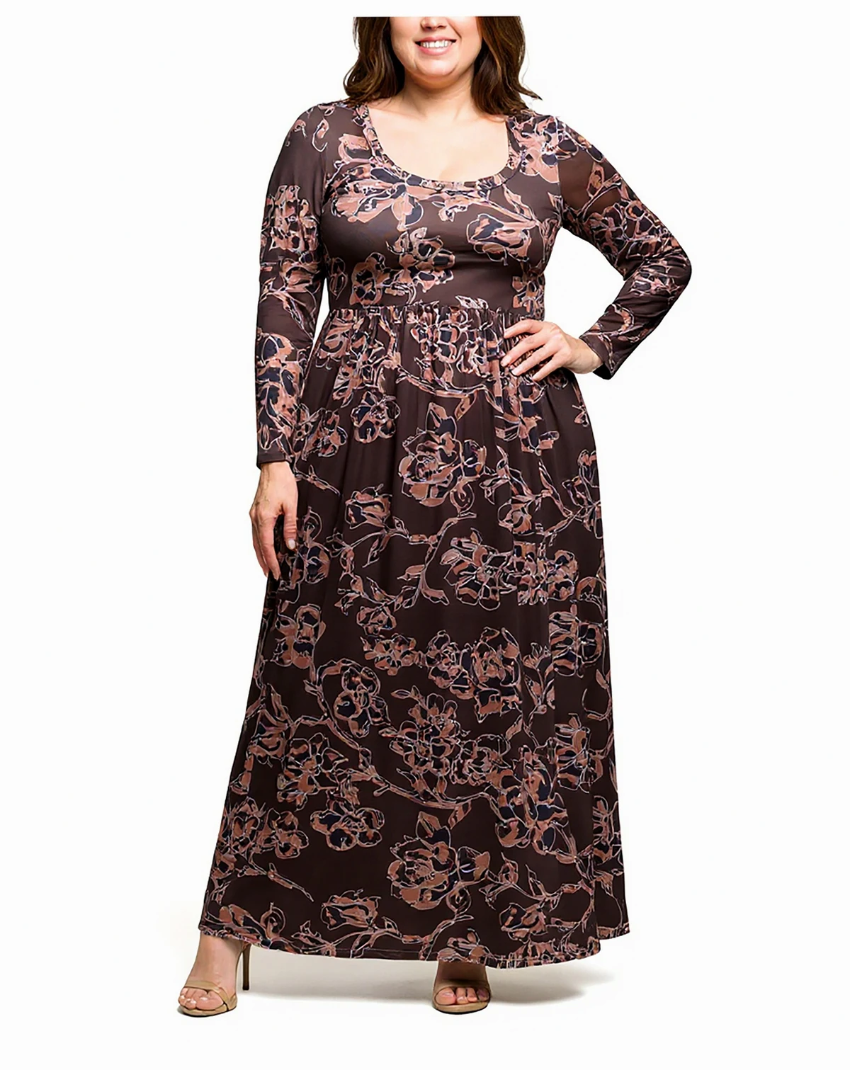 Plus Size Blush Floral Long Sleeve Maxi Dress