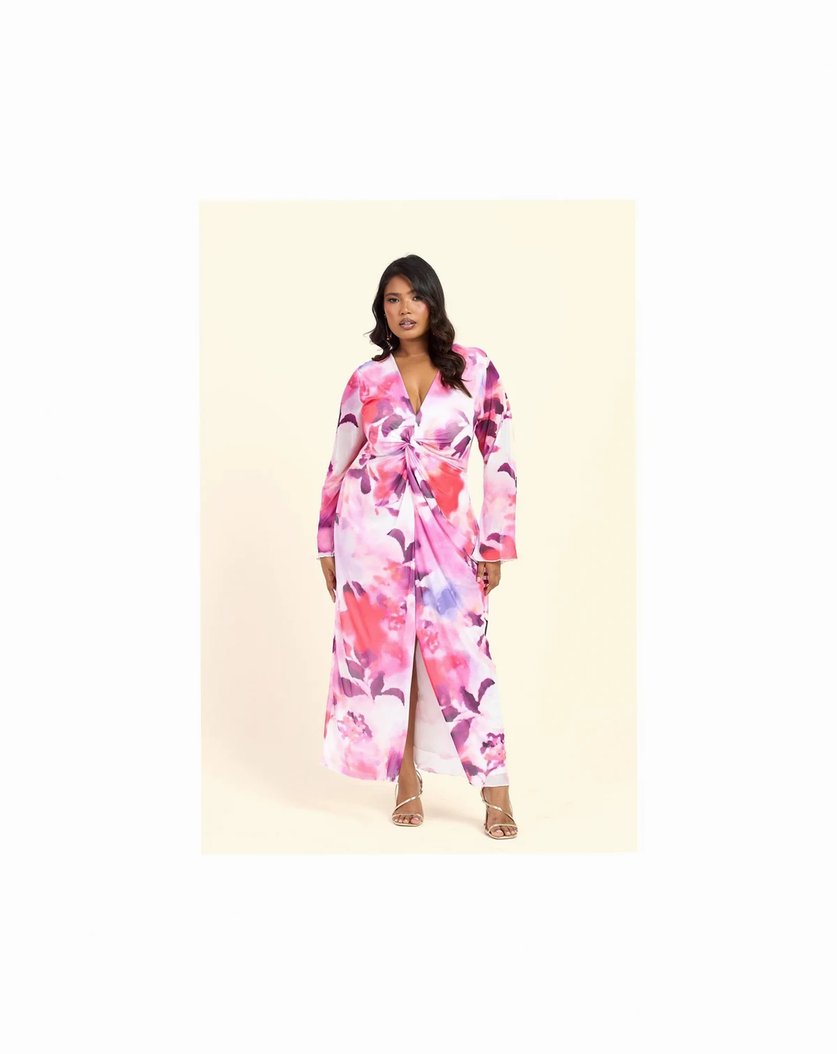 Women's Floral Twist Front Midi Dress