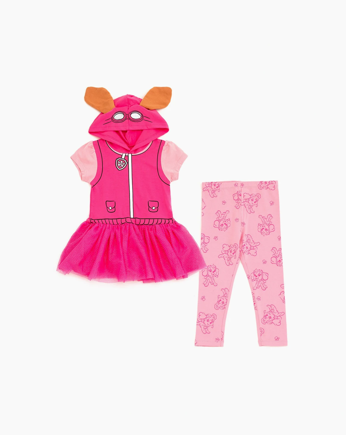 Toddler Girls Hooded Cosplay T-Shirt Dress and Leggings Outfit Set