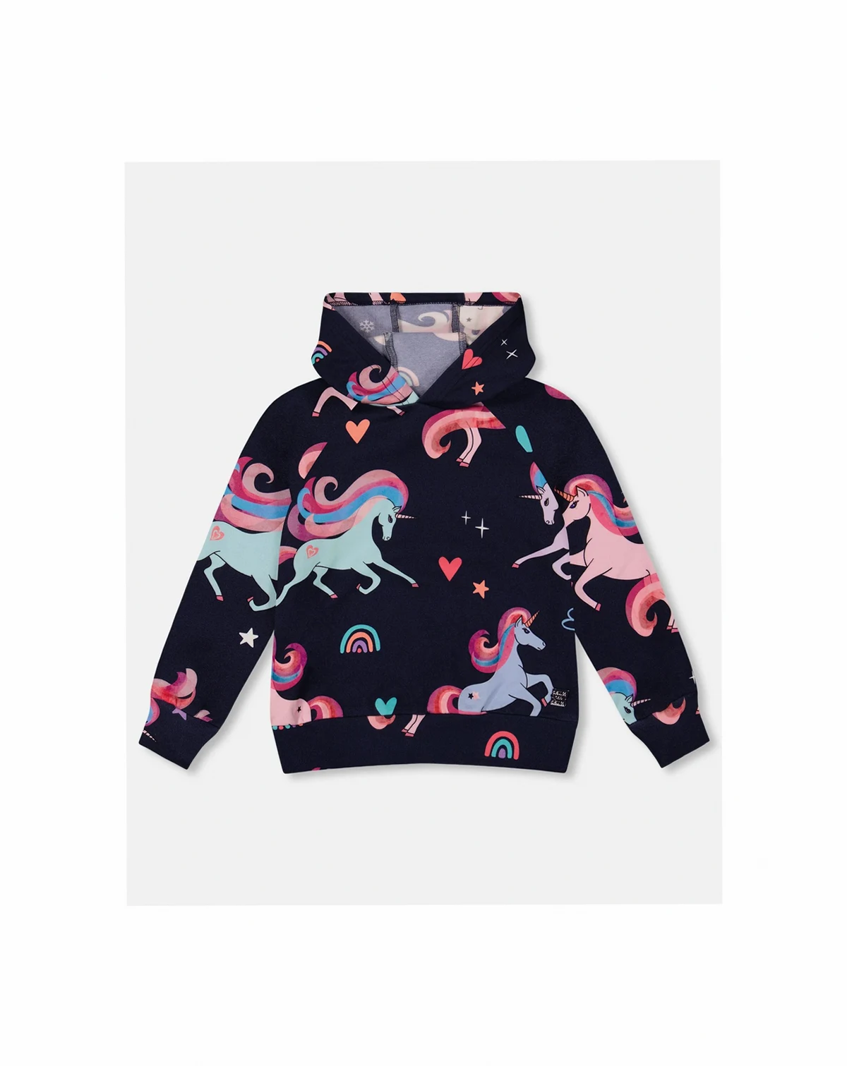 Girl Pullover Fleece Hoodie Navy Unicorn Print - Toddler|Child