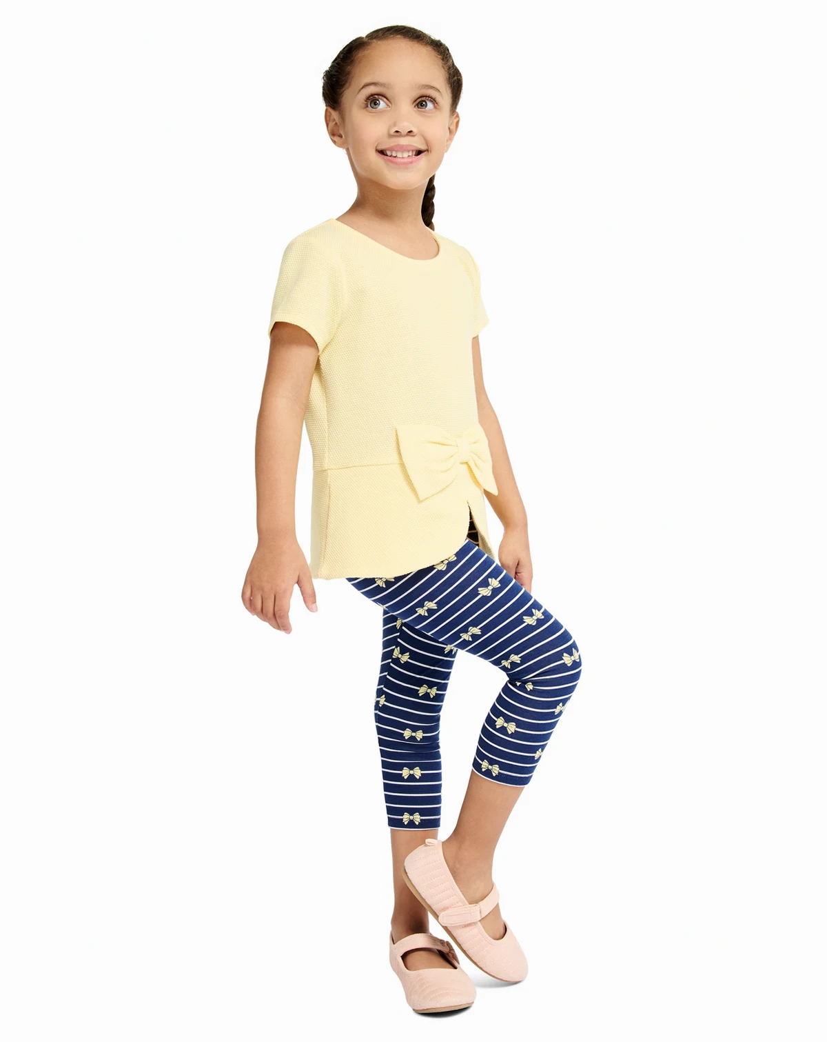 Girls' 2T-6X Popcorn Knit Tunic and Printed Capri Leggings, 2-Piece Set