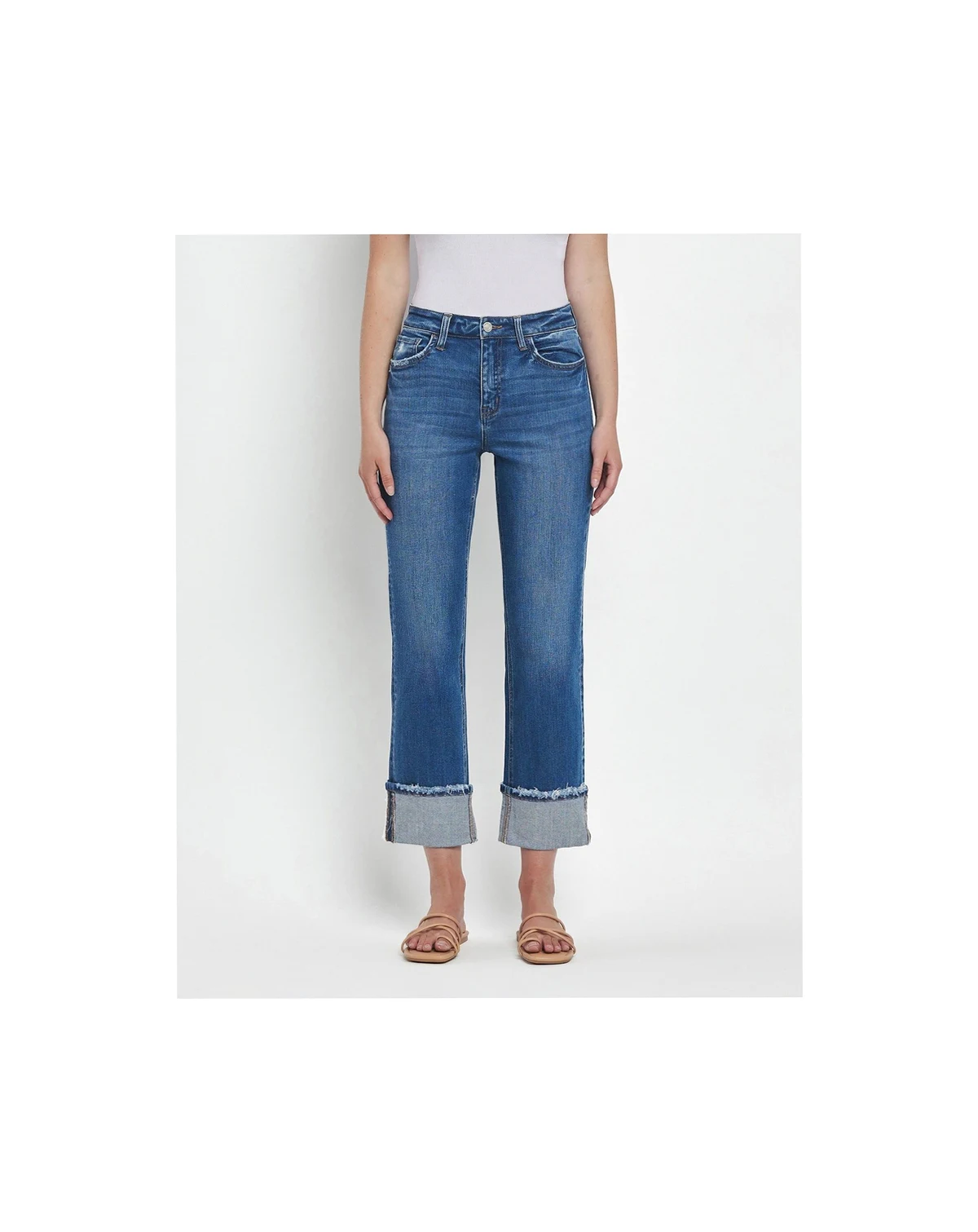 Women's High Rise Cuffed Straight Jeans