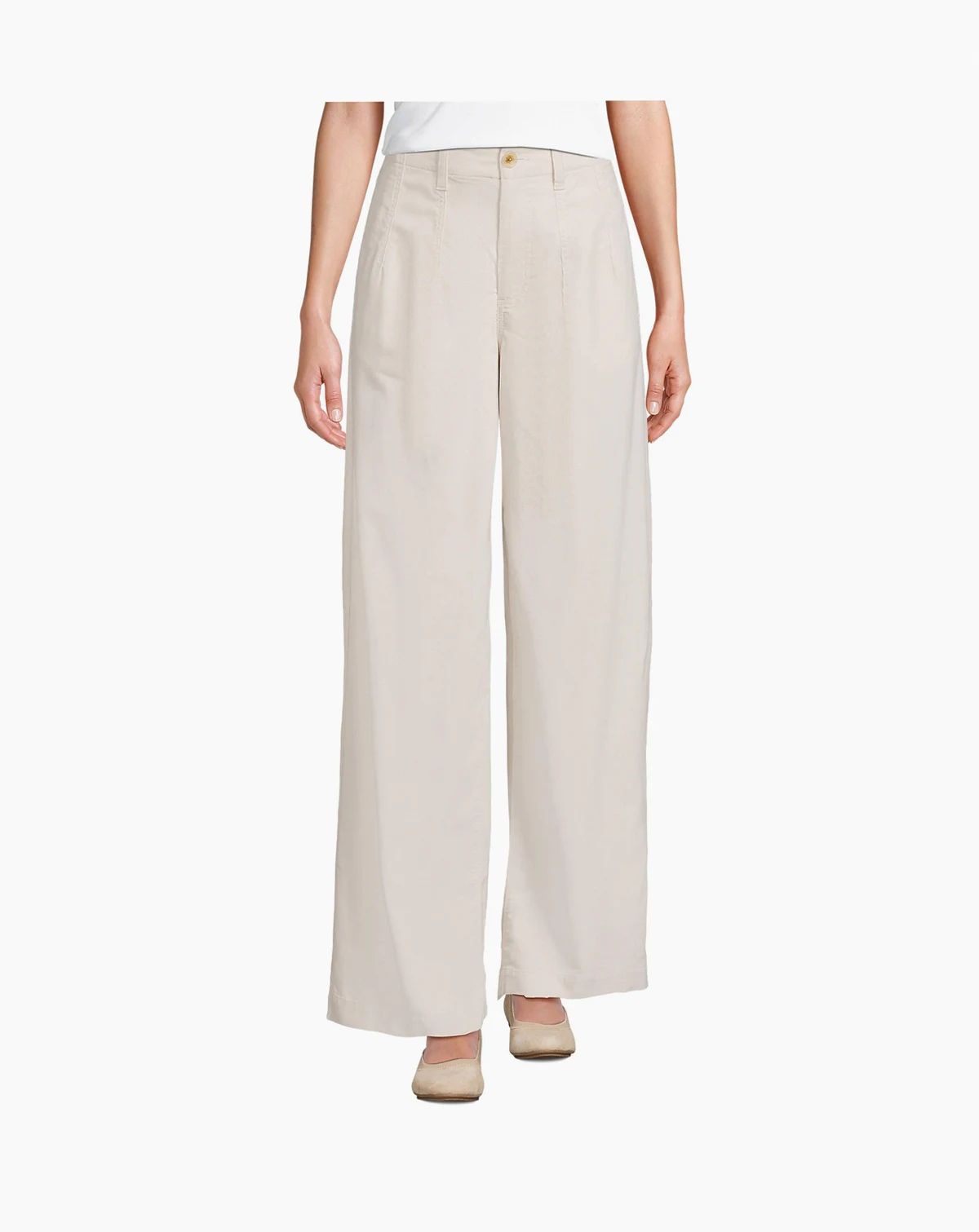 Women's Corduroy High Rise Wide Leg Top Stitch Trousers