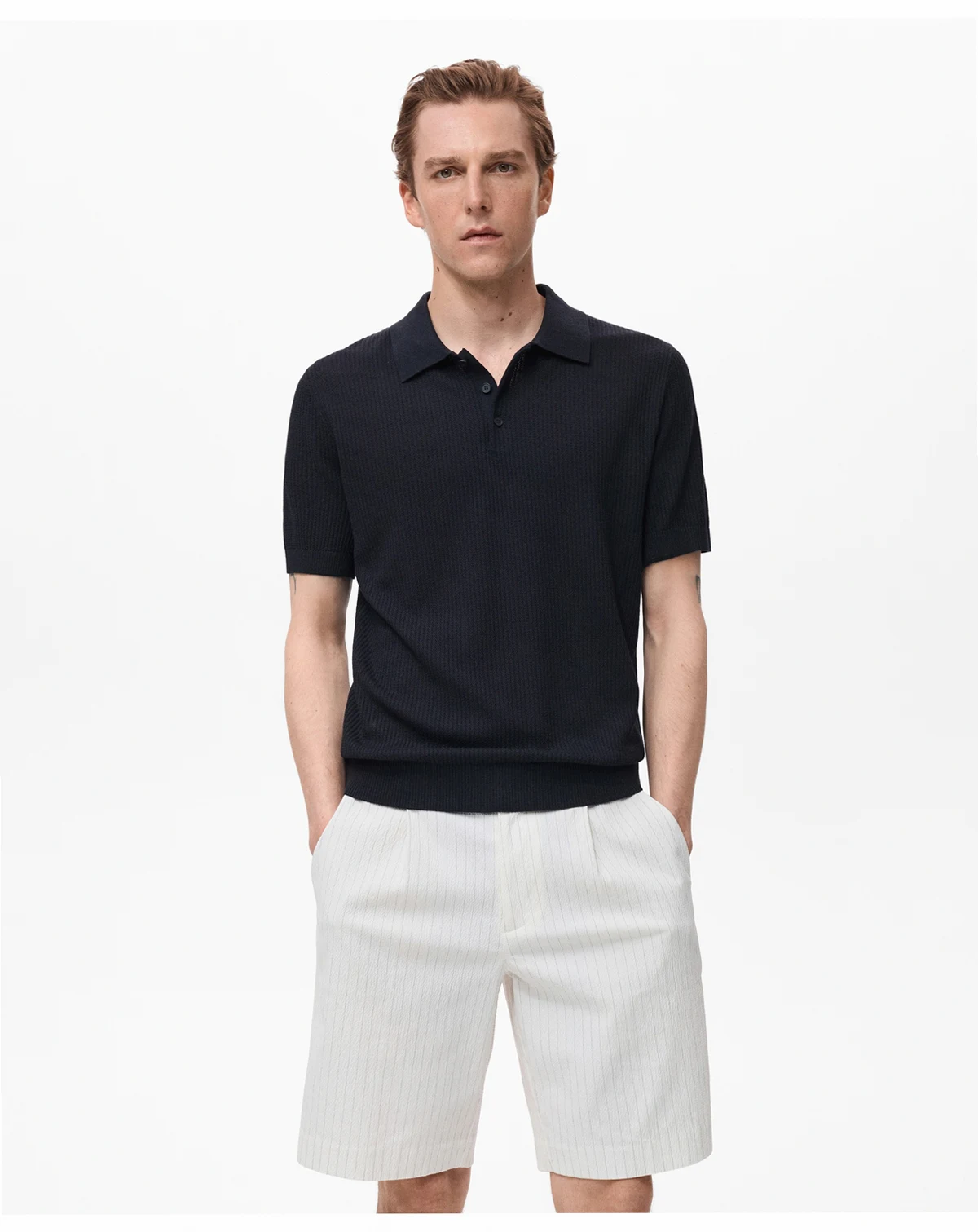 Men's Ribbed Knit Polo Shirt