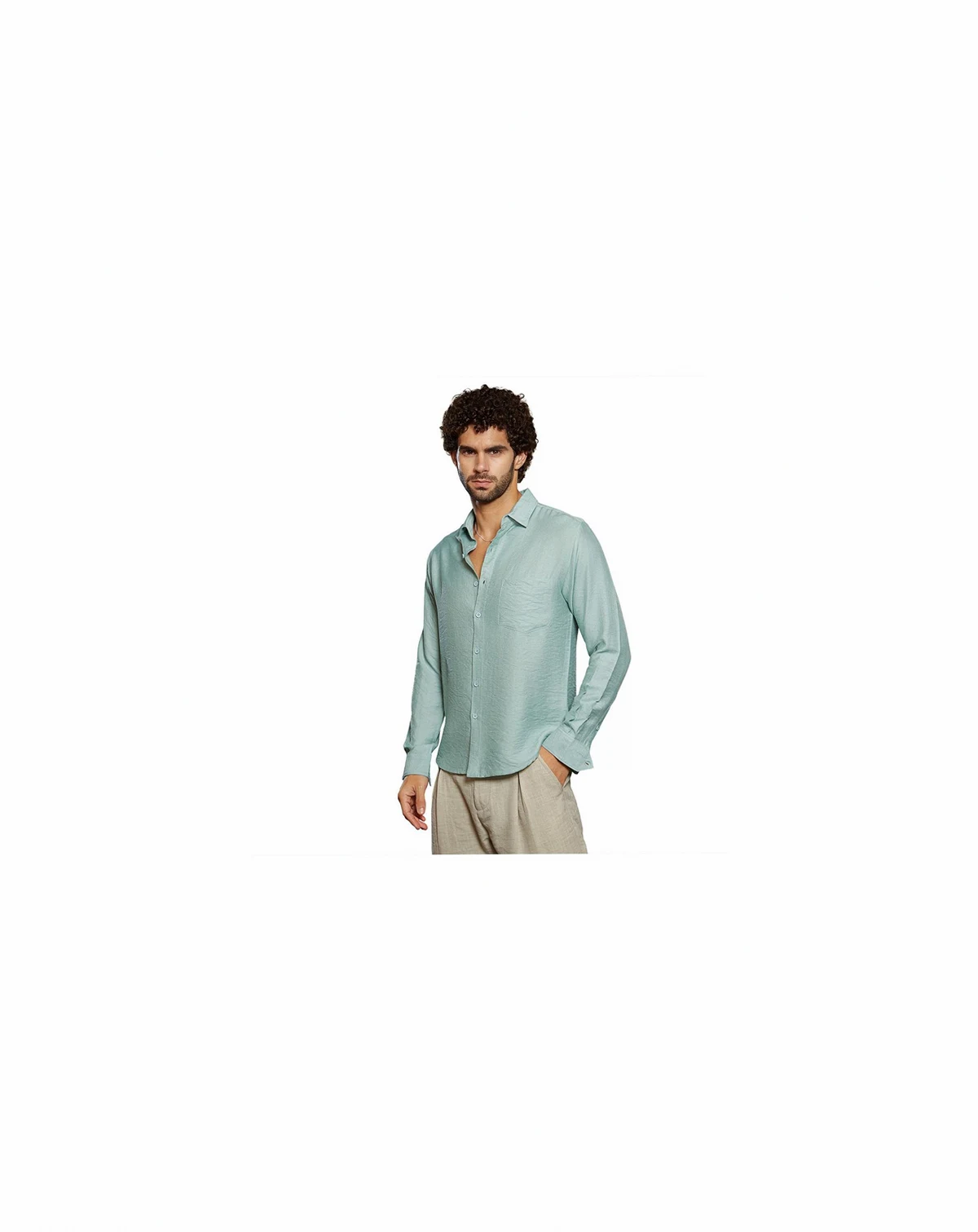 Men's Sage Green Breezy Wrinked Relaxed Shirt