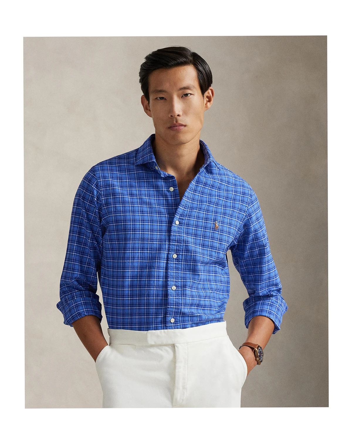 Men's Custom-Fit Plaid Oxford Shirt