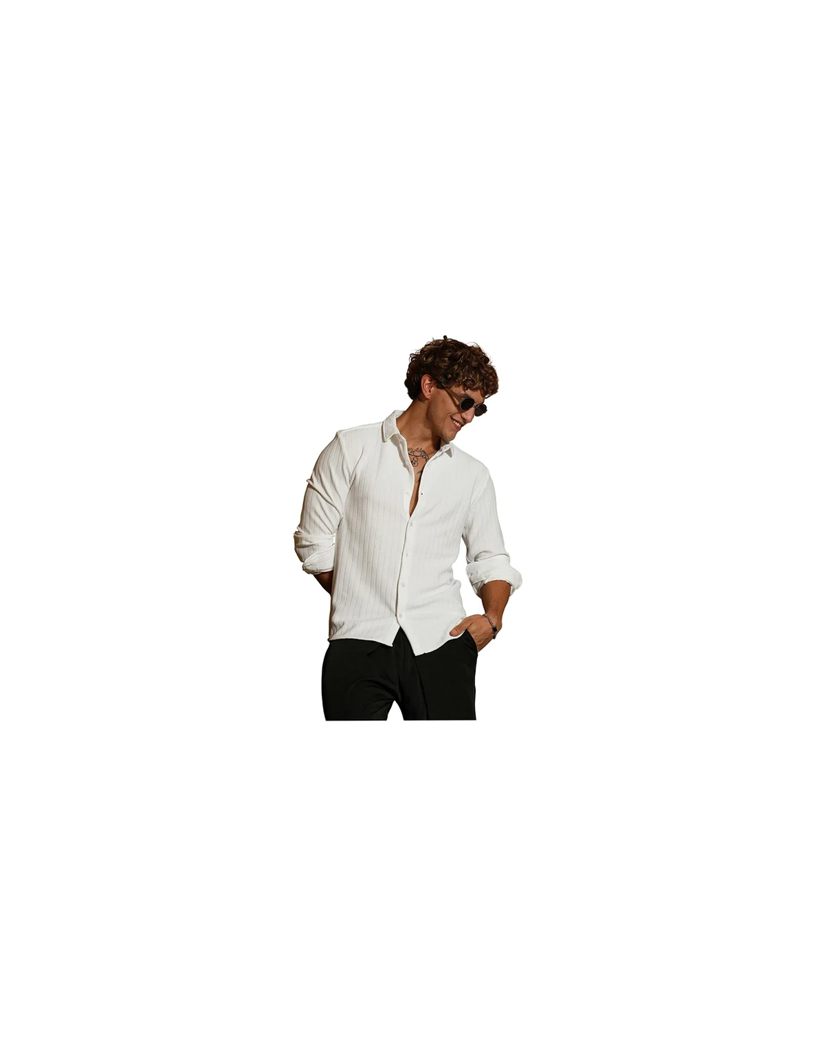 Men's Chalk White Chevron-Panel Tactile Shirt