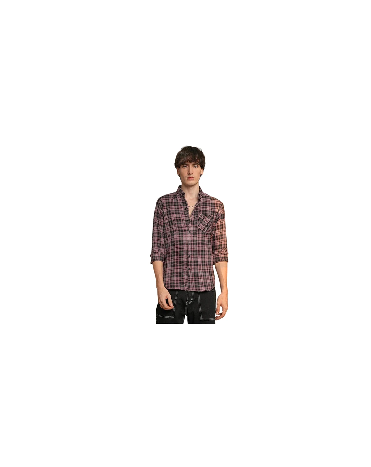 Men's Mauve Pink & Charcoal Black Tartan Plaid Shirt