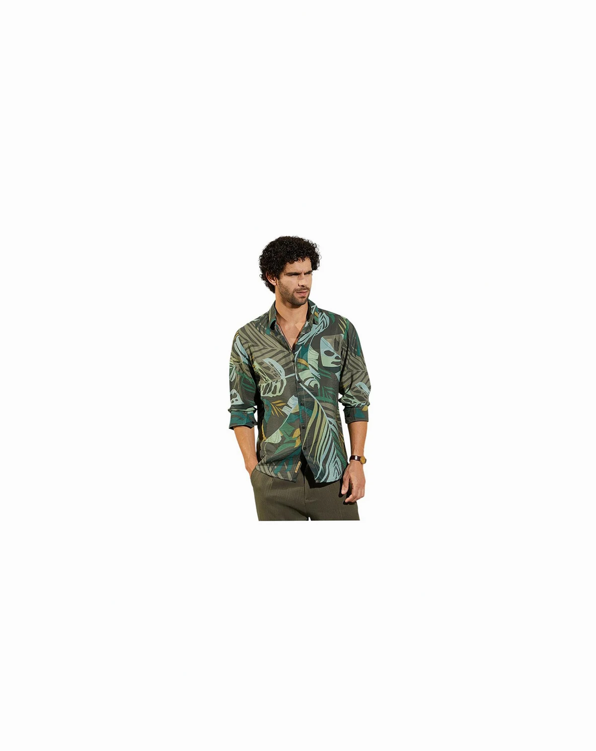 Men's Jungle Green Palm Print Casual Shirt