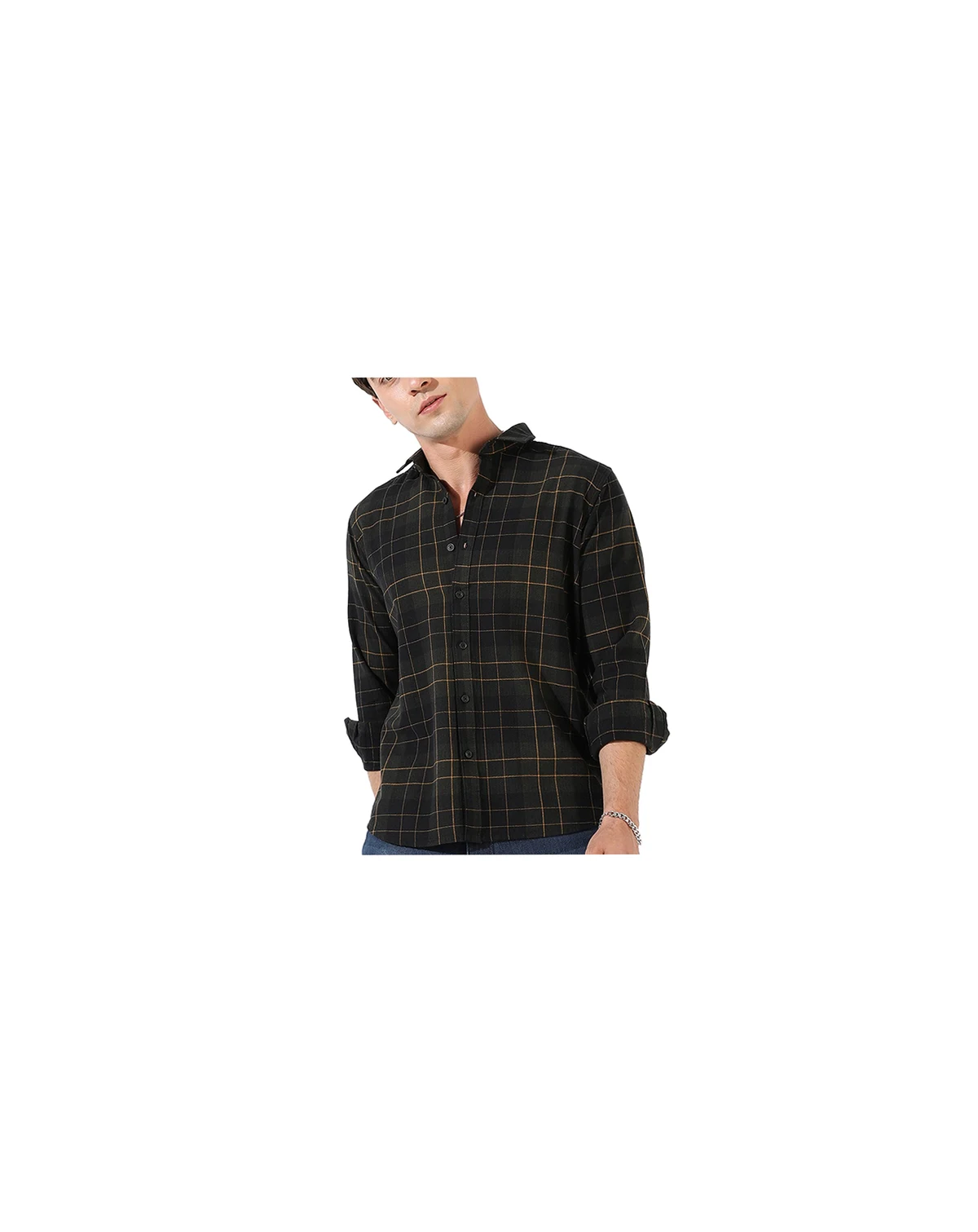 Men's Dark Green Checkered Regular Fit Casual Shirt