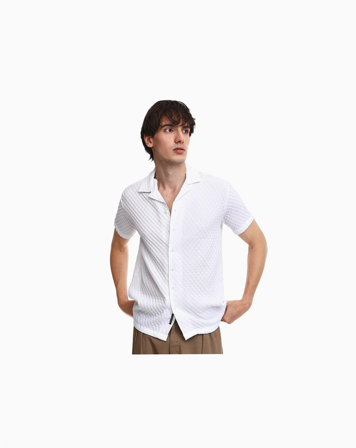 Men's Chalk White Self-Design Block Shirt
