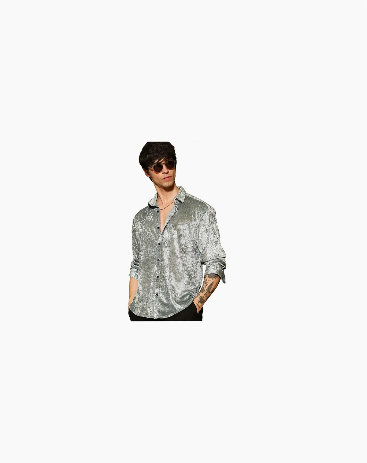 Men's Sage Green Solid Velvet Shirt