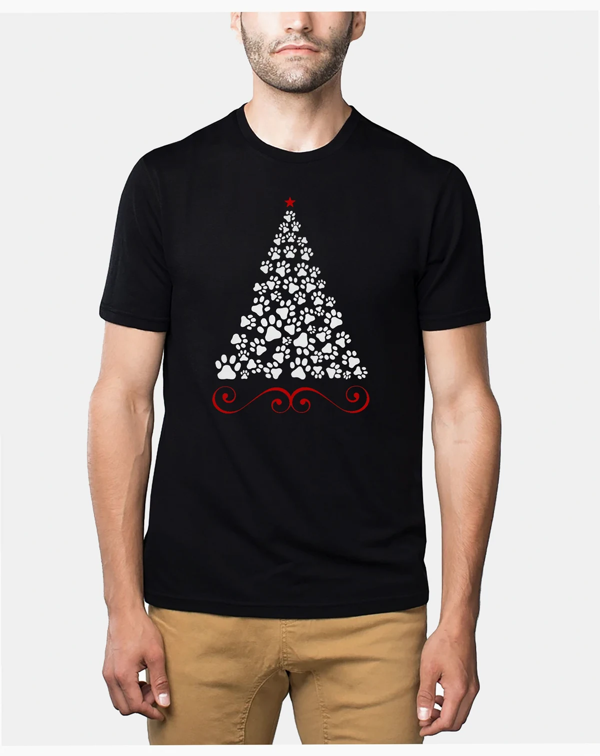 Men's Paw Christmas Tree Premium Blend Word Art T-Shirt