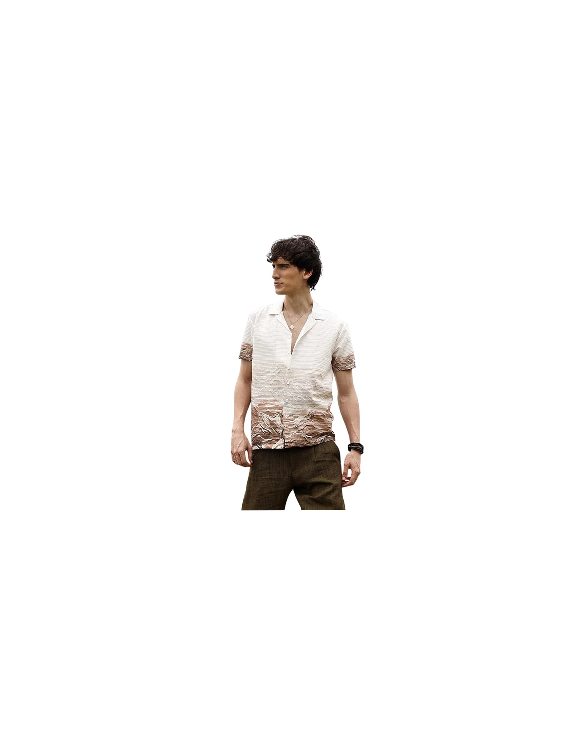 Men's Ivory White & Tan Brown Desert Ombre Shirt