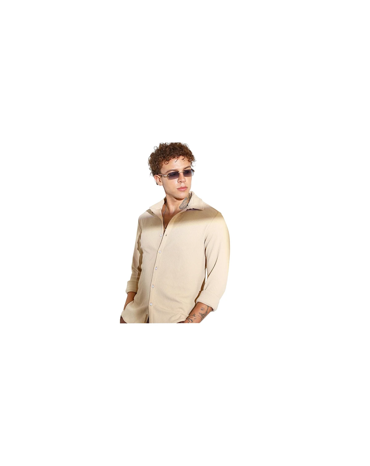 Men's Butter Yellow Stripe-Creased Shirt