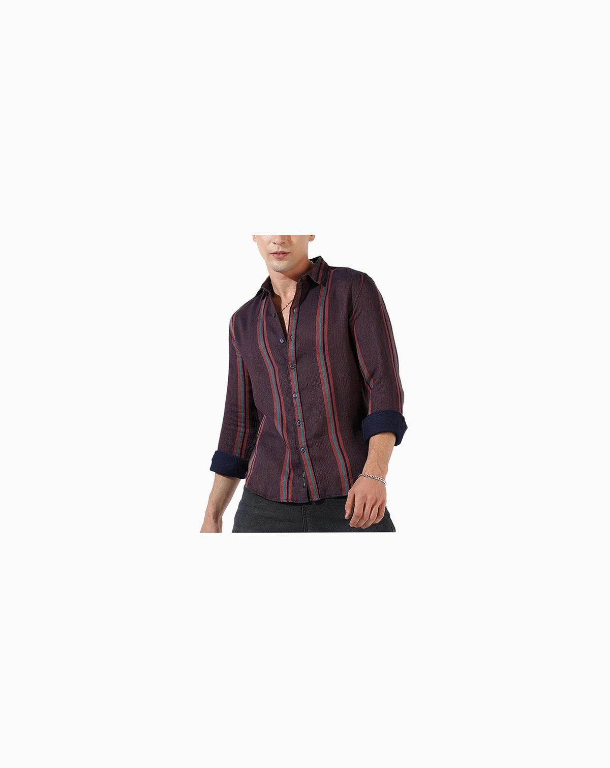 Men's Maroon Striped Regular Fit Casual Shirt