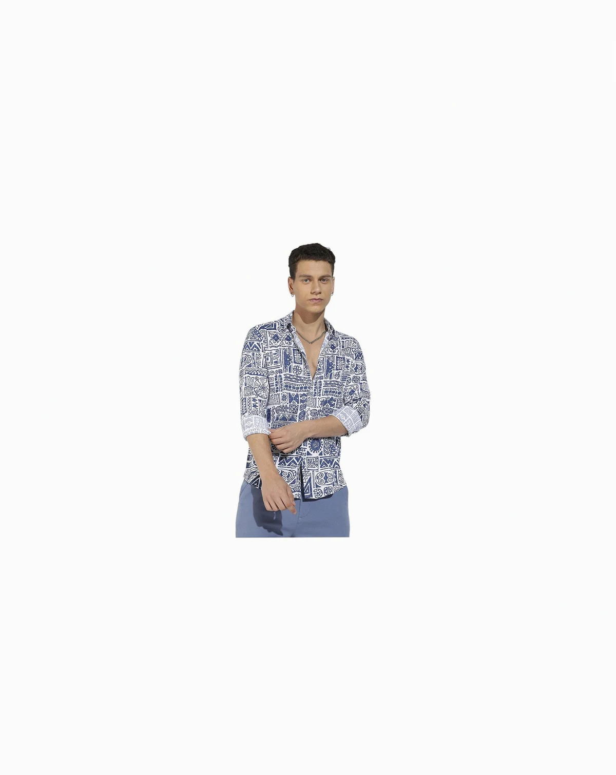 Men's Indigo Blue Contrast Aztec Shirt