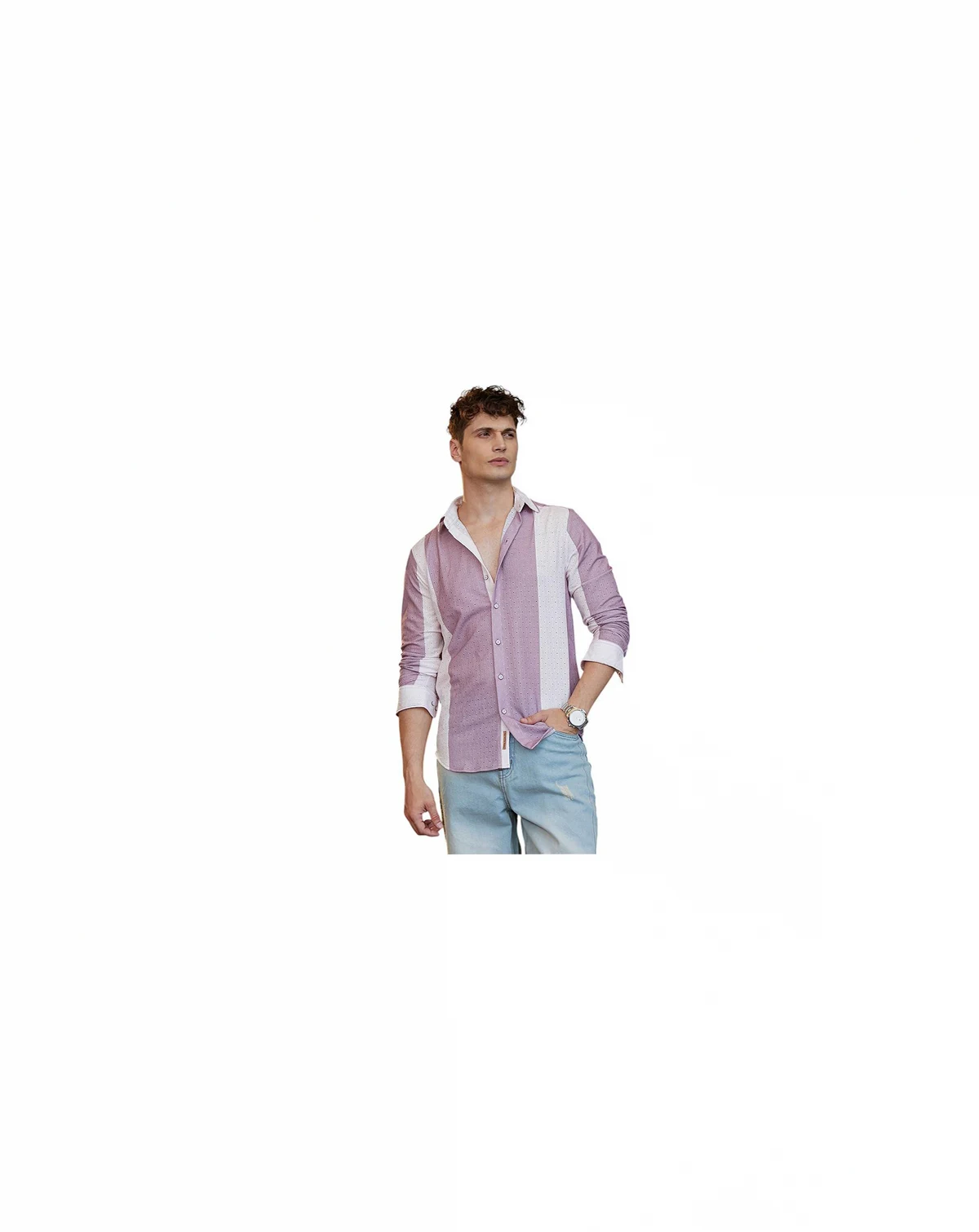 Men's Mauve Purple & Daisy White Panel-Tactile Shirt
