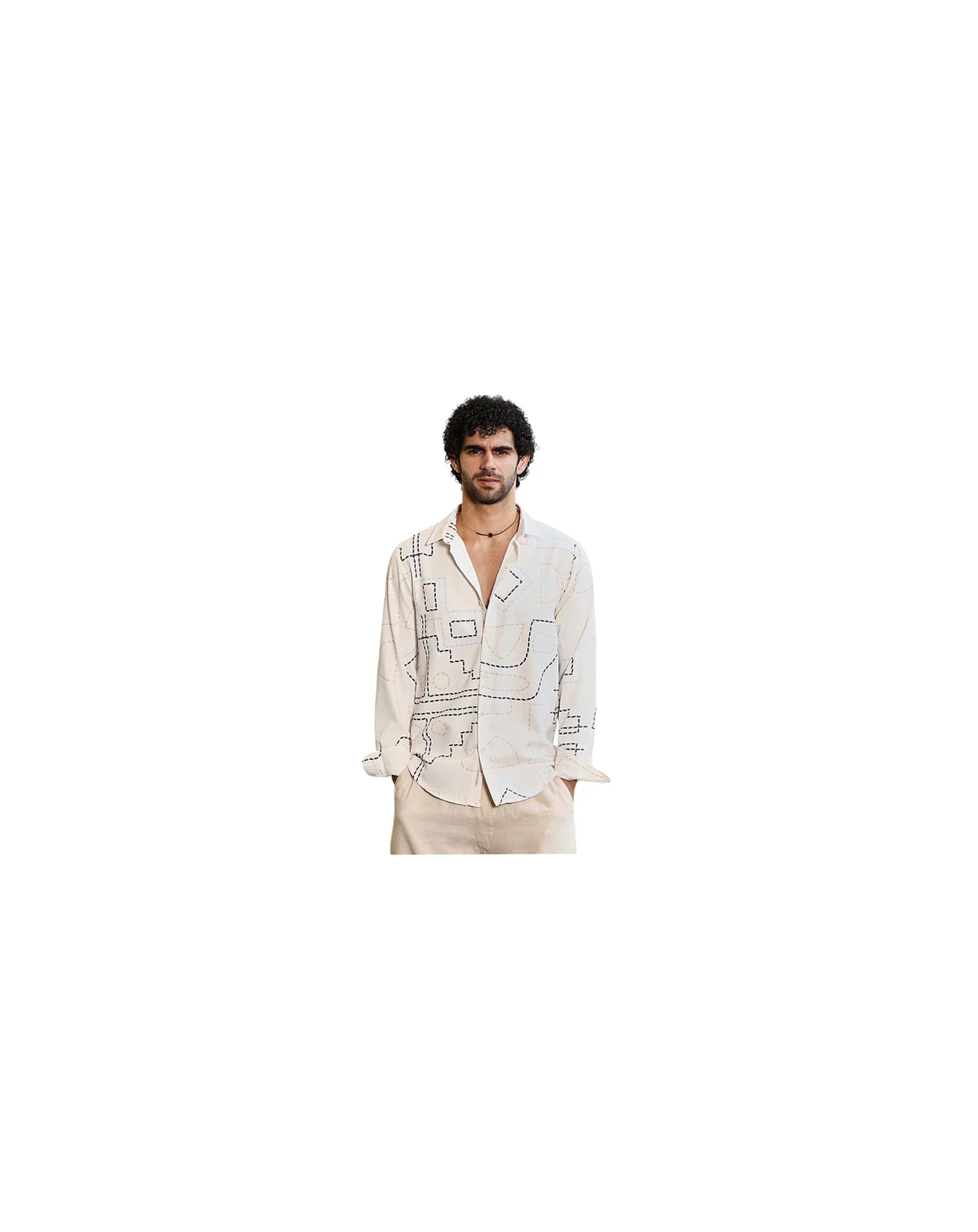 Men's Off-White & Navy Blue Thread-Lines Shirt