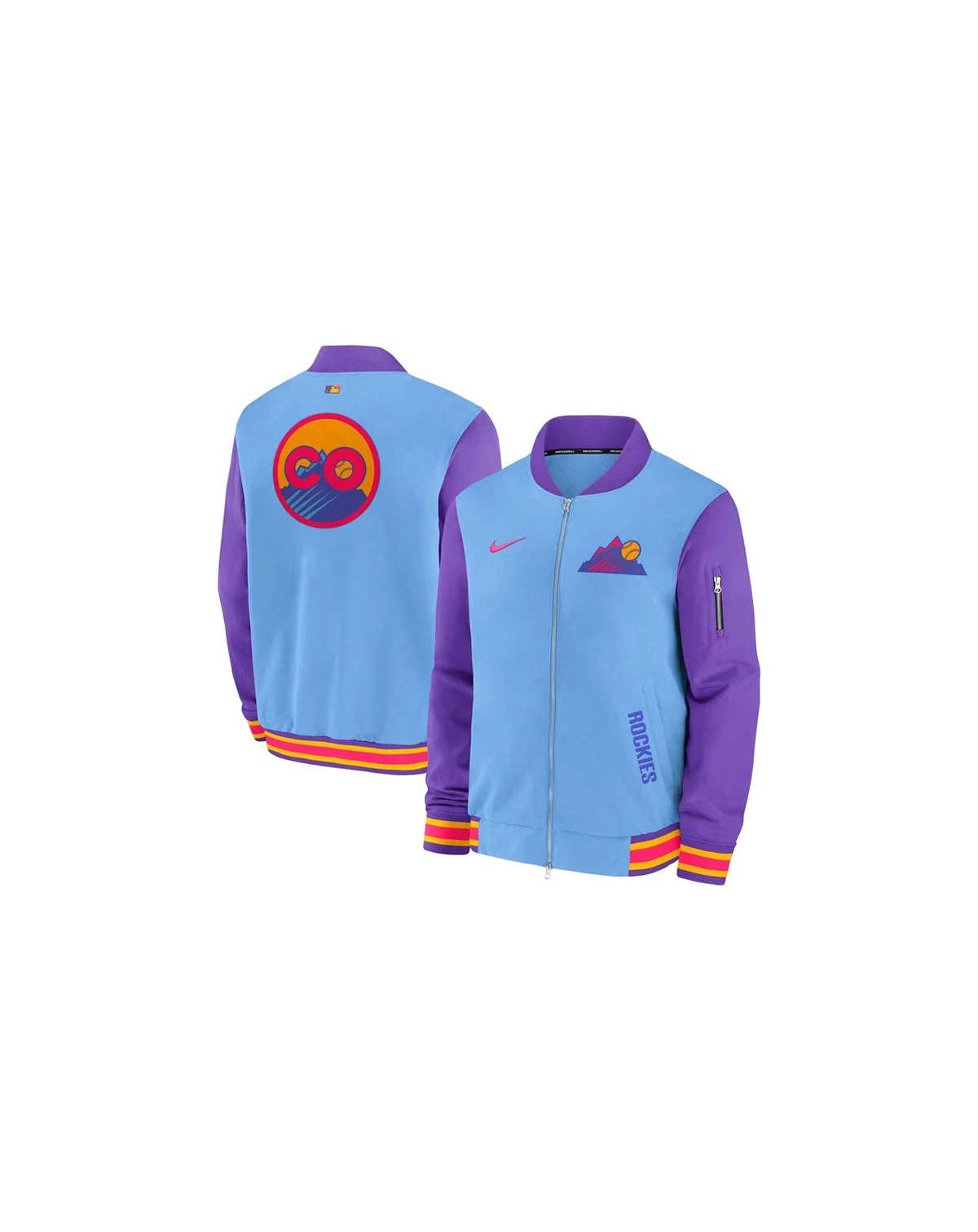 Men's Light Blue/Purple Colorado Rockies 2025 City Connect Authentic Collection Full-Zip Bomber Jacket