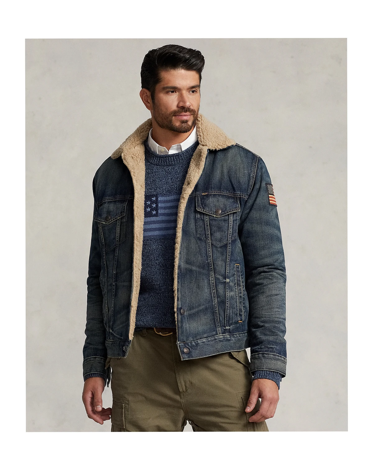 Men's Big & Tall Fleece-Lined Denim Trucker Jacket