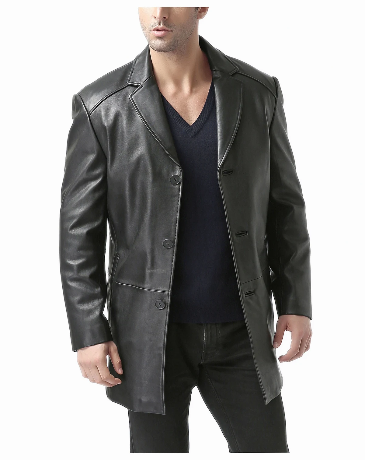 Men Carter Three-Button Leather Car Coat