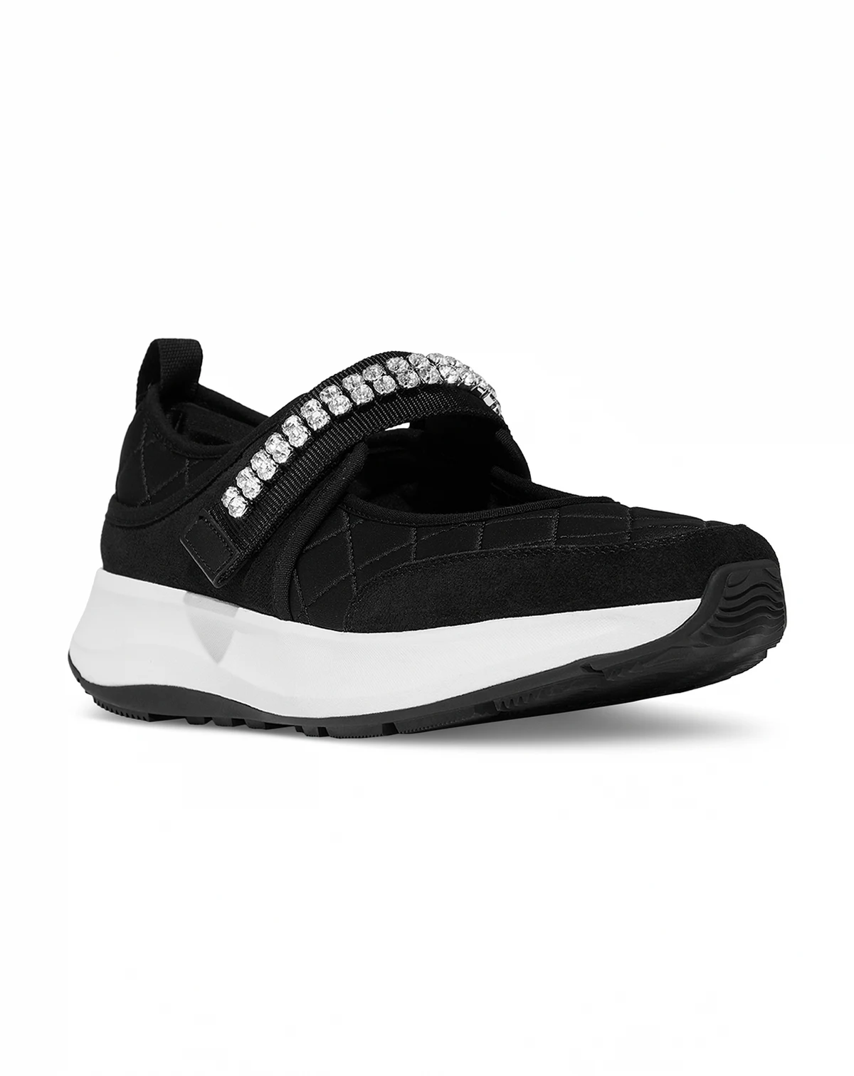 Women's F-Mode Flow Crystal-Strap Quilted Mary Jane Flats