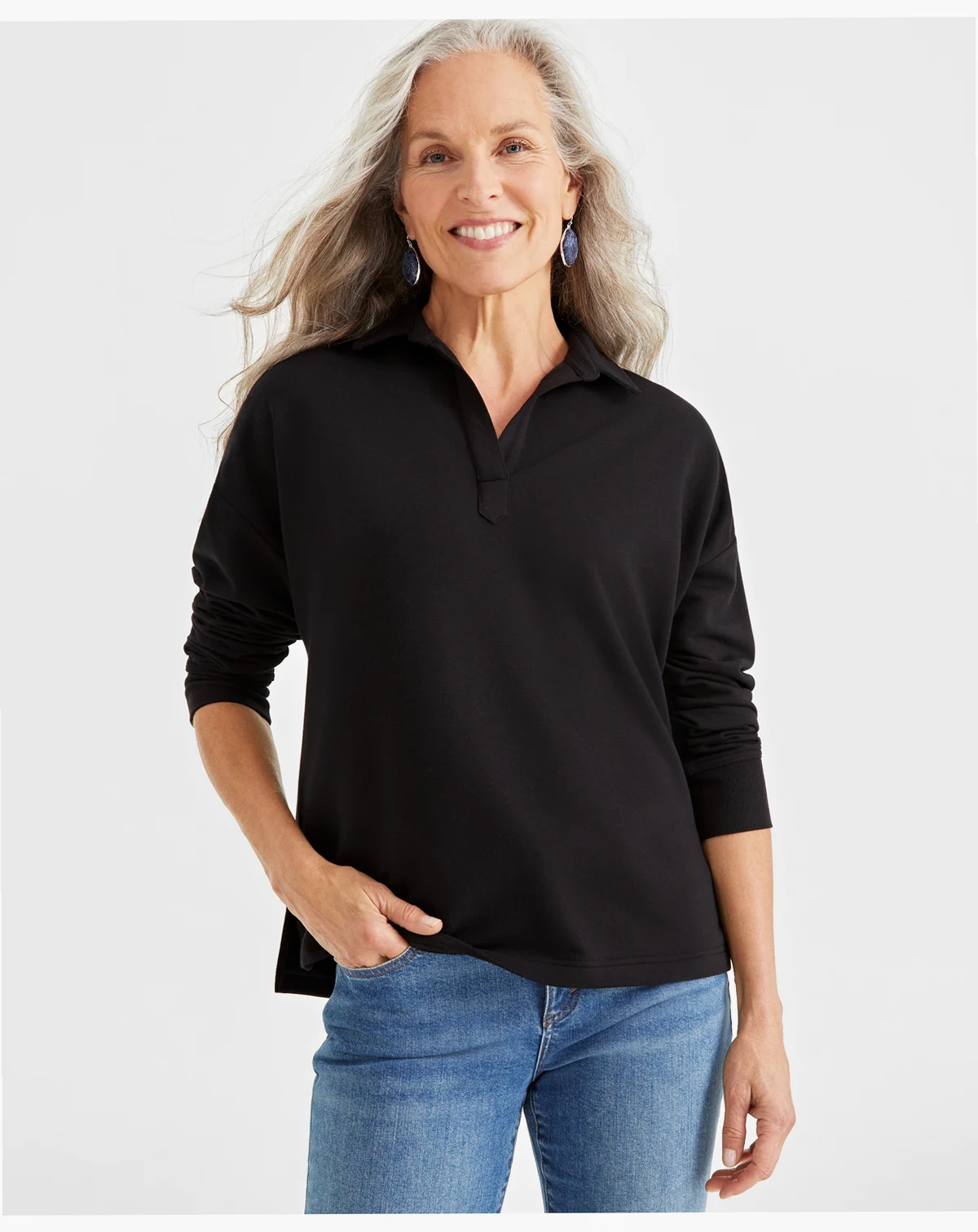 Petite Heathered Luxsoft Fleece Johnny Collar Top, Created for Macy's