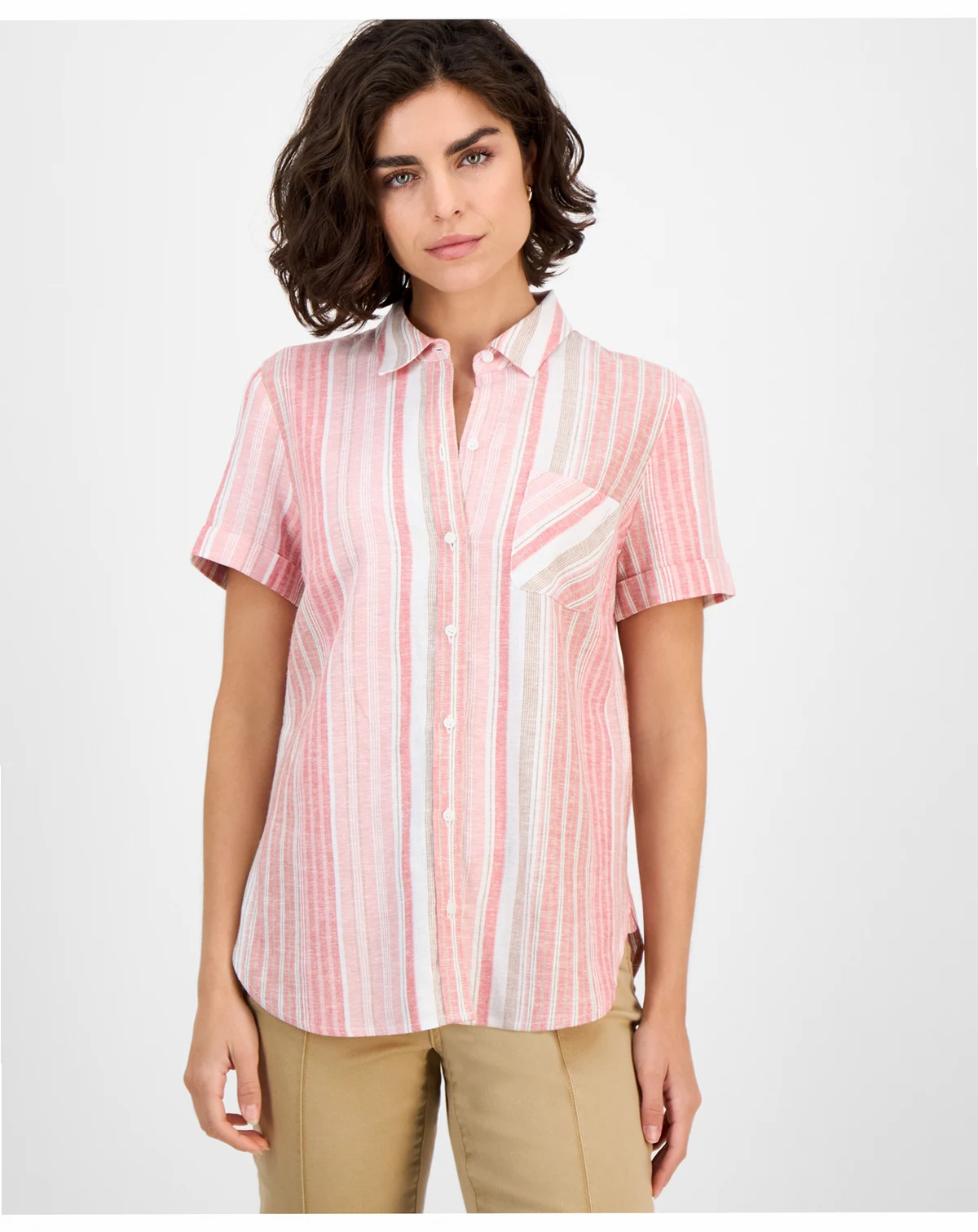 Nautica Women's Striped Short-Sleeve Camp Shirt