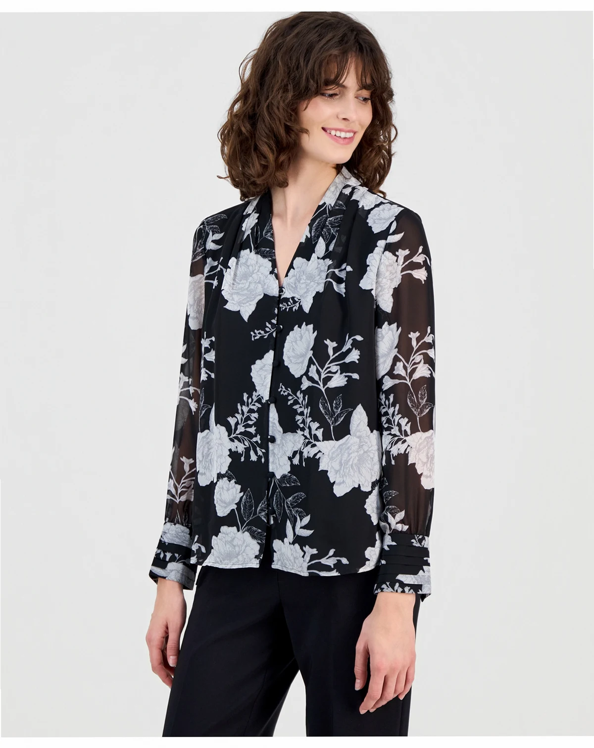 Women's Printed Button-Front Blouse