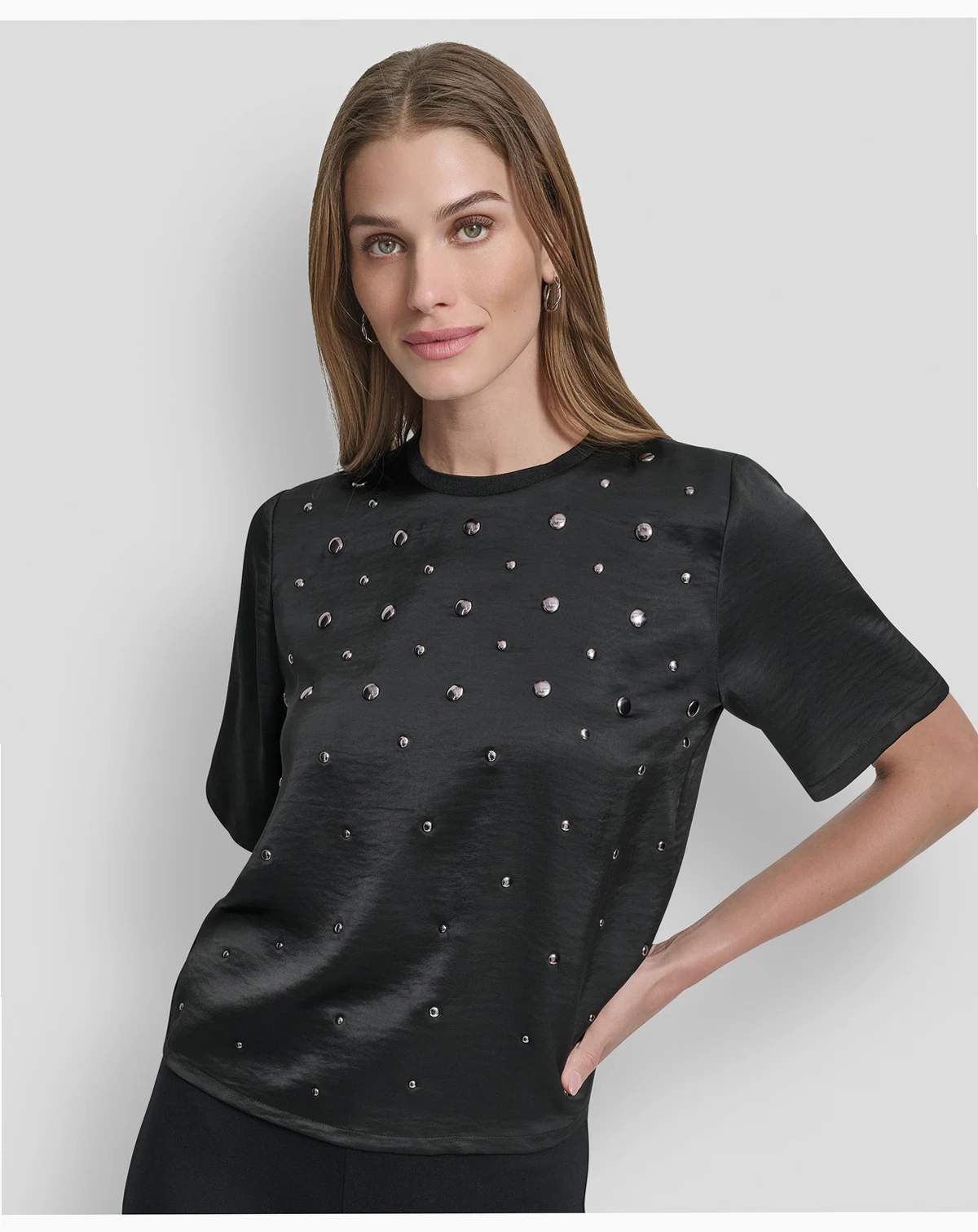Women's Studded Boxy Short Sleeve Top