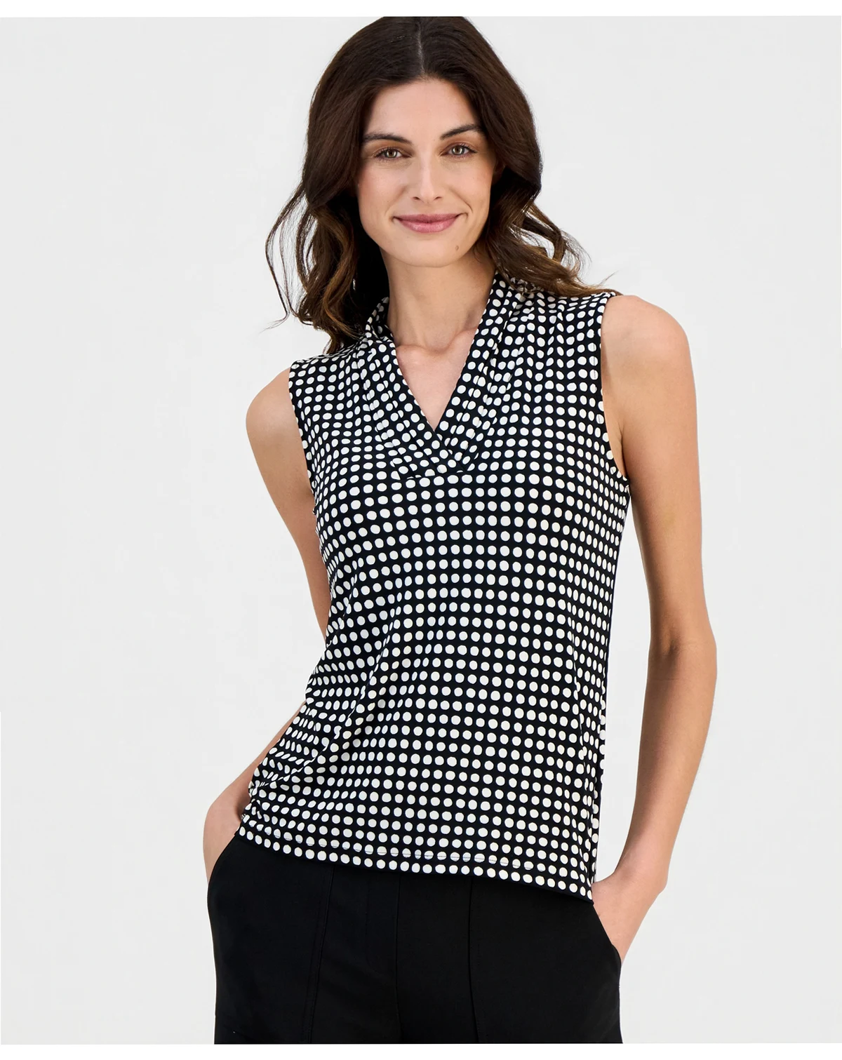 Women's Sleeveless Pleated V-Neck Shell Top