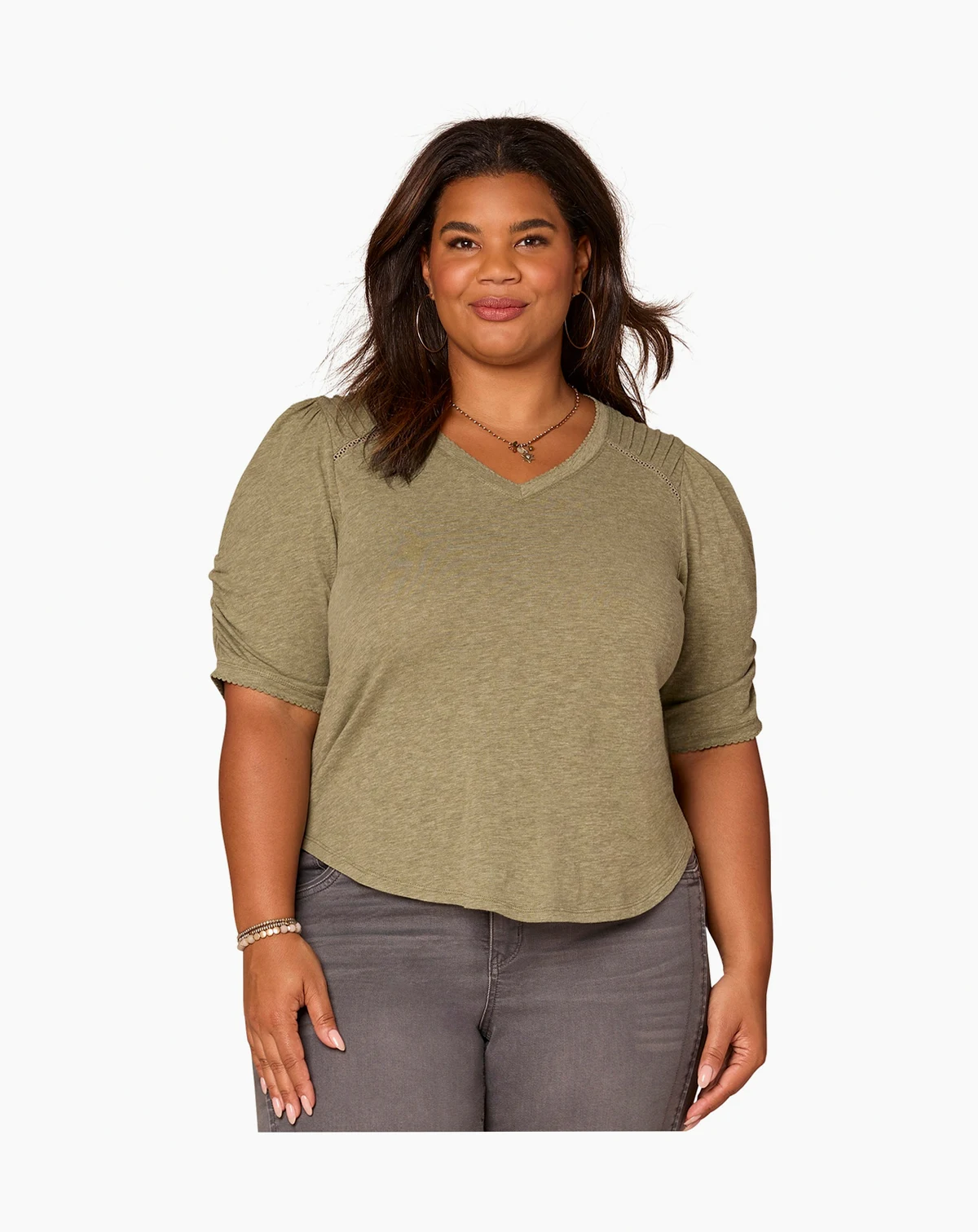 Plus Size Puff-Sleeve V-Neck Top