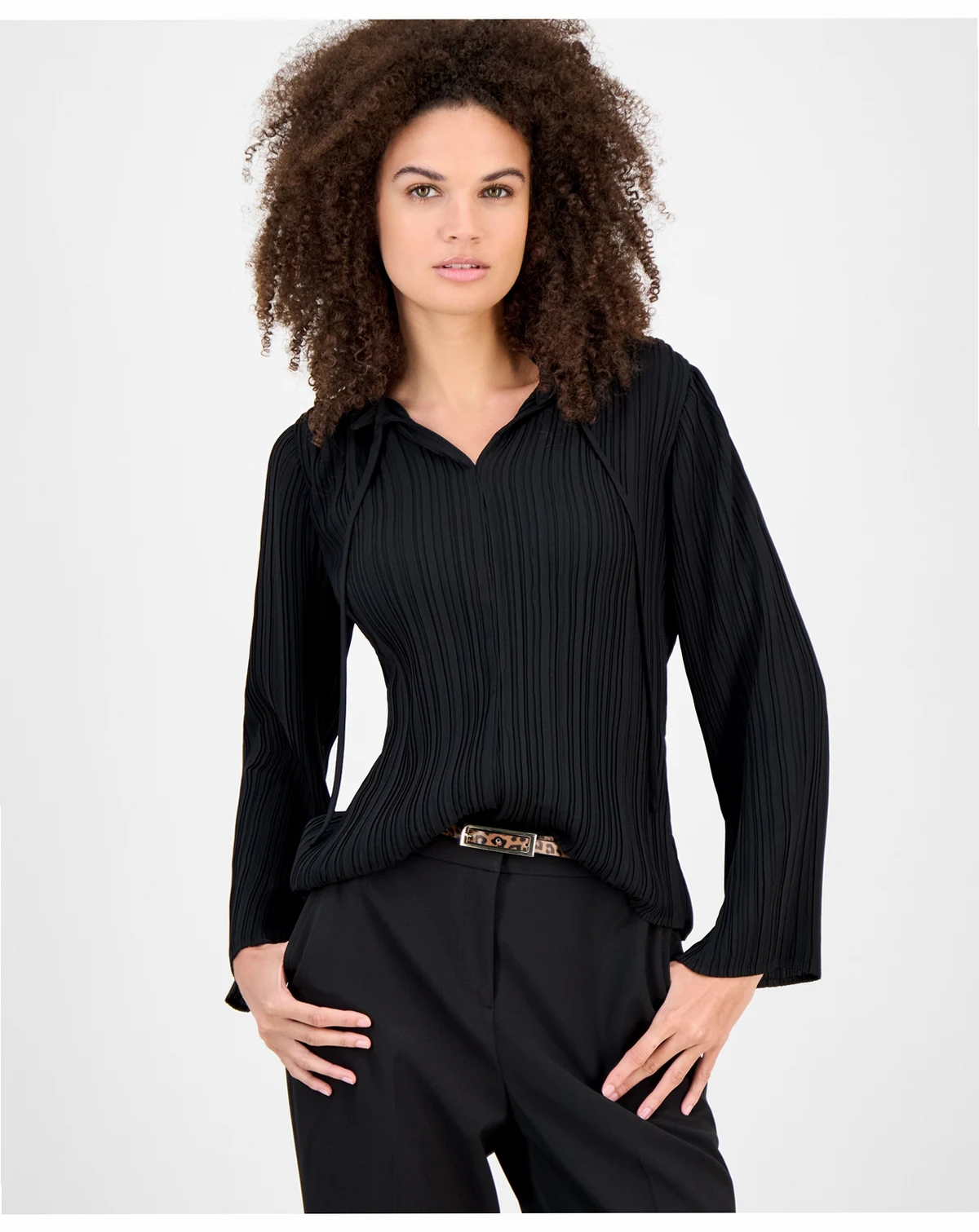 Women's Split-Neck Pleated Blouse