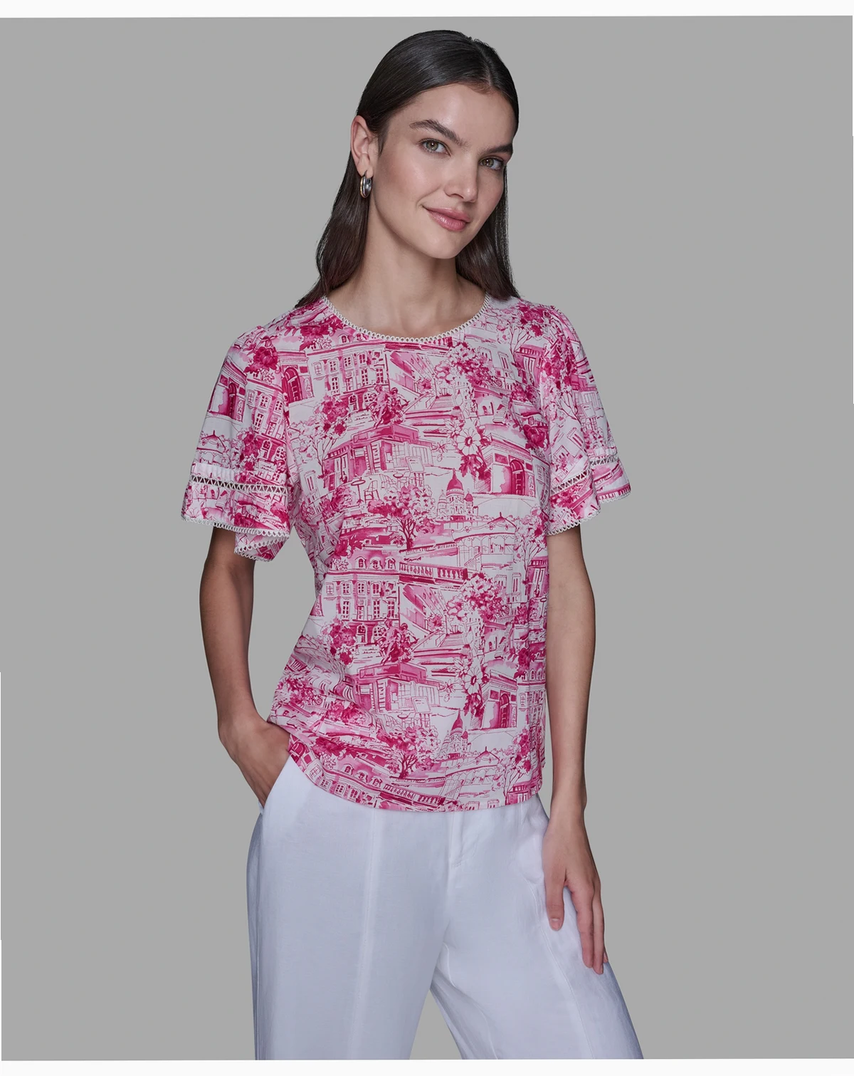 Women's Printed Trim Detail Top