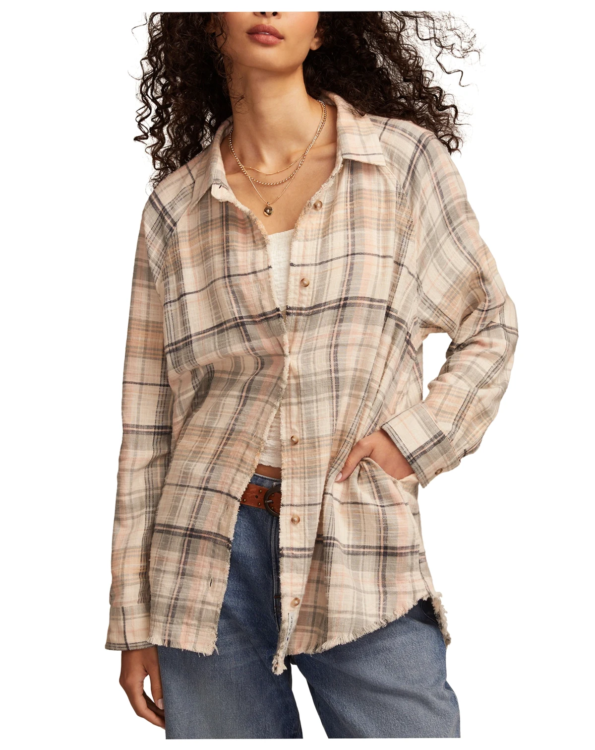 Women's Tunic Plaid Button Down Shirt