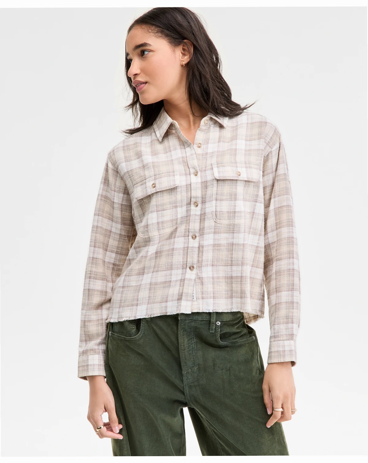 Women's Plaid Cotton Flannel Button-Front Shirt