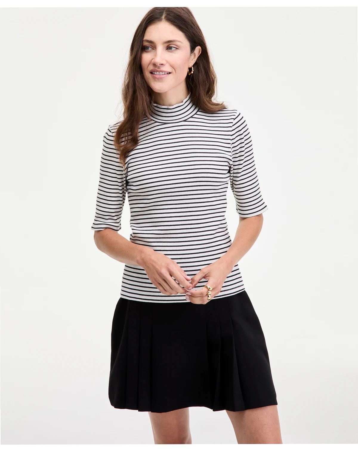 Women's Mock Neck Elbow-Sleeve Top, Created for Macy's