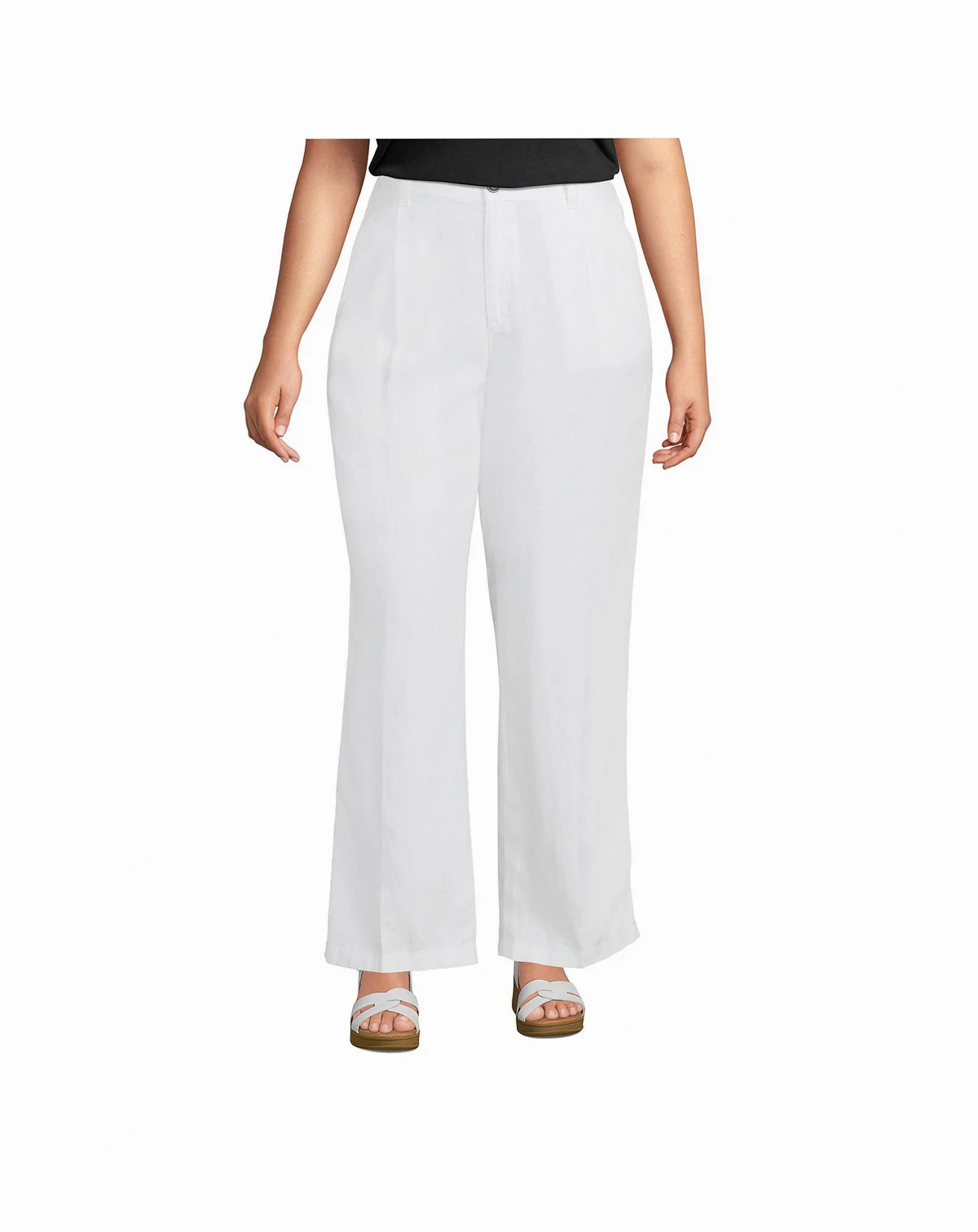 Plus Size High Rise Wide Leg Linen Pleated Pants