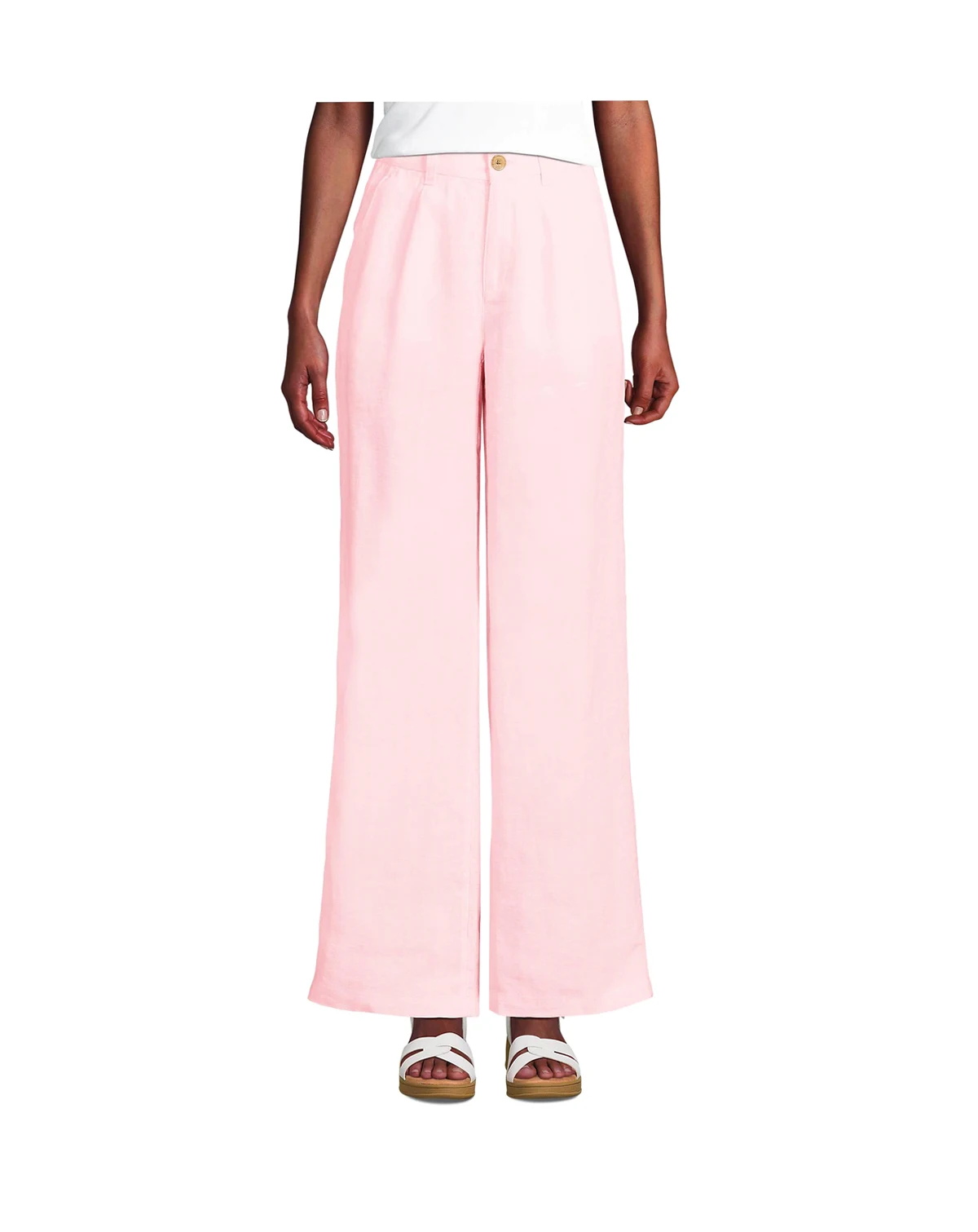 Women's High Rise Wide Leg Linen Pleated Pants