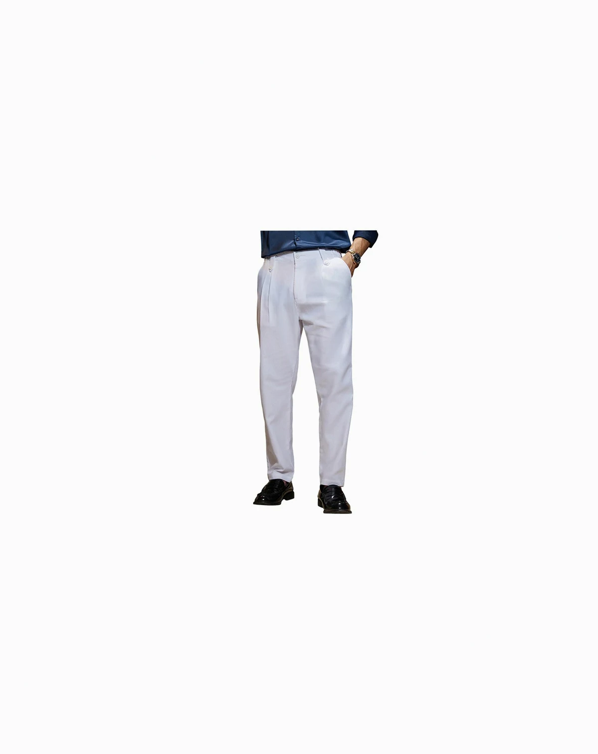 Men's Cream White Ribbed-Pleated Chino Trousers