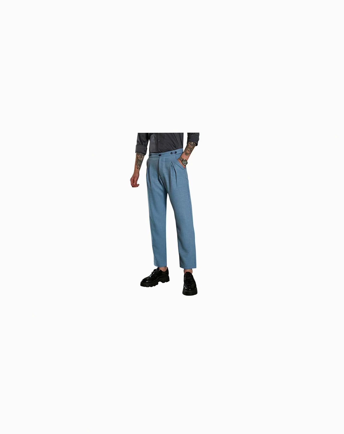 Men's Sky Blue Pleated Tailored Trousers