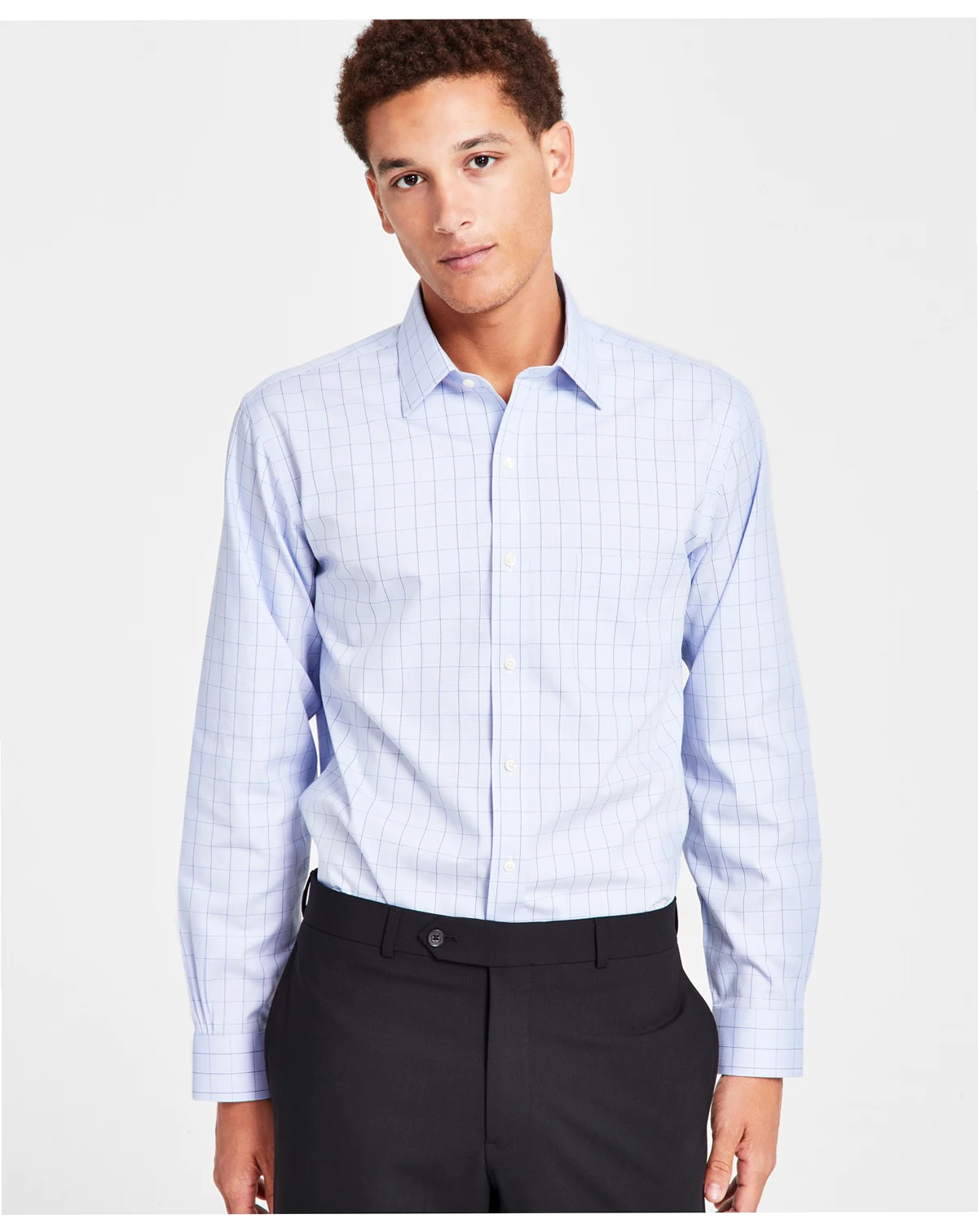 Men’s Regular Fit Non-Iron Spread Collar Check Pinpoint Dress Shirt