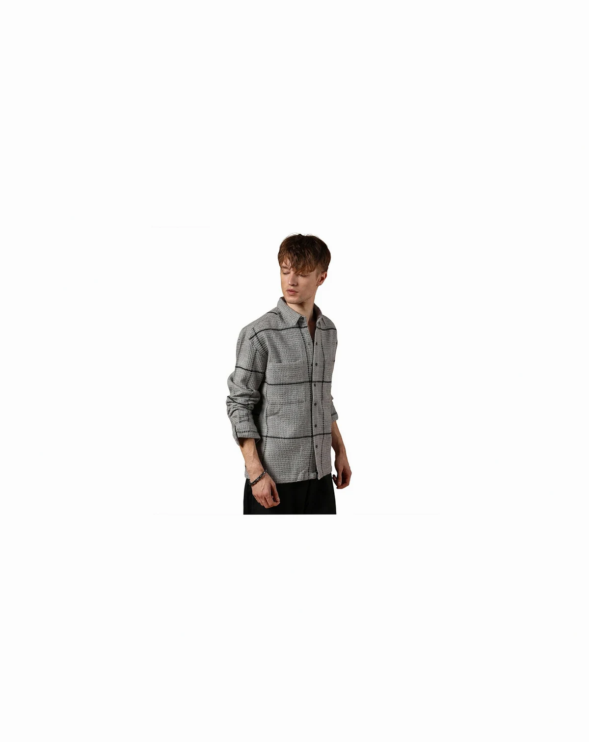 Men's Moon Grey Graph-Check Waffle Overshirt