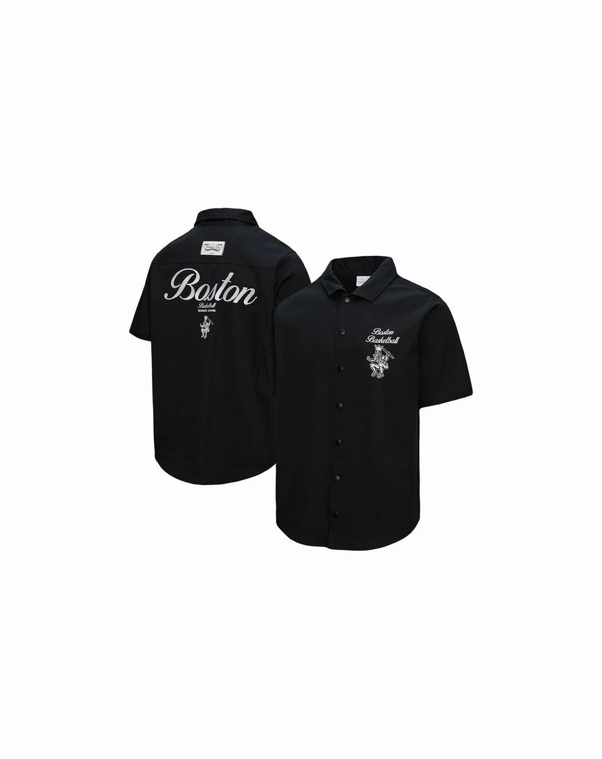 Men's Black Boston Celtics Hardwood Classics Camp Shirt