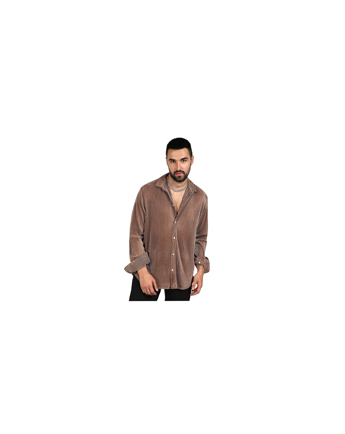 Men's Mocha Brown Pleat-Creased Shirt