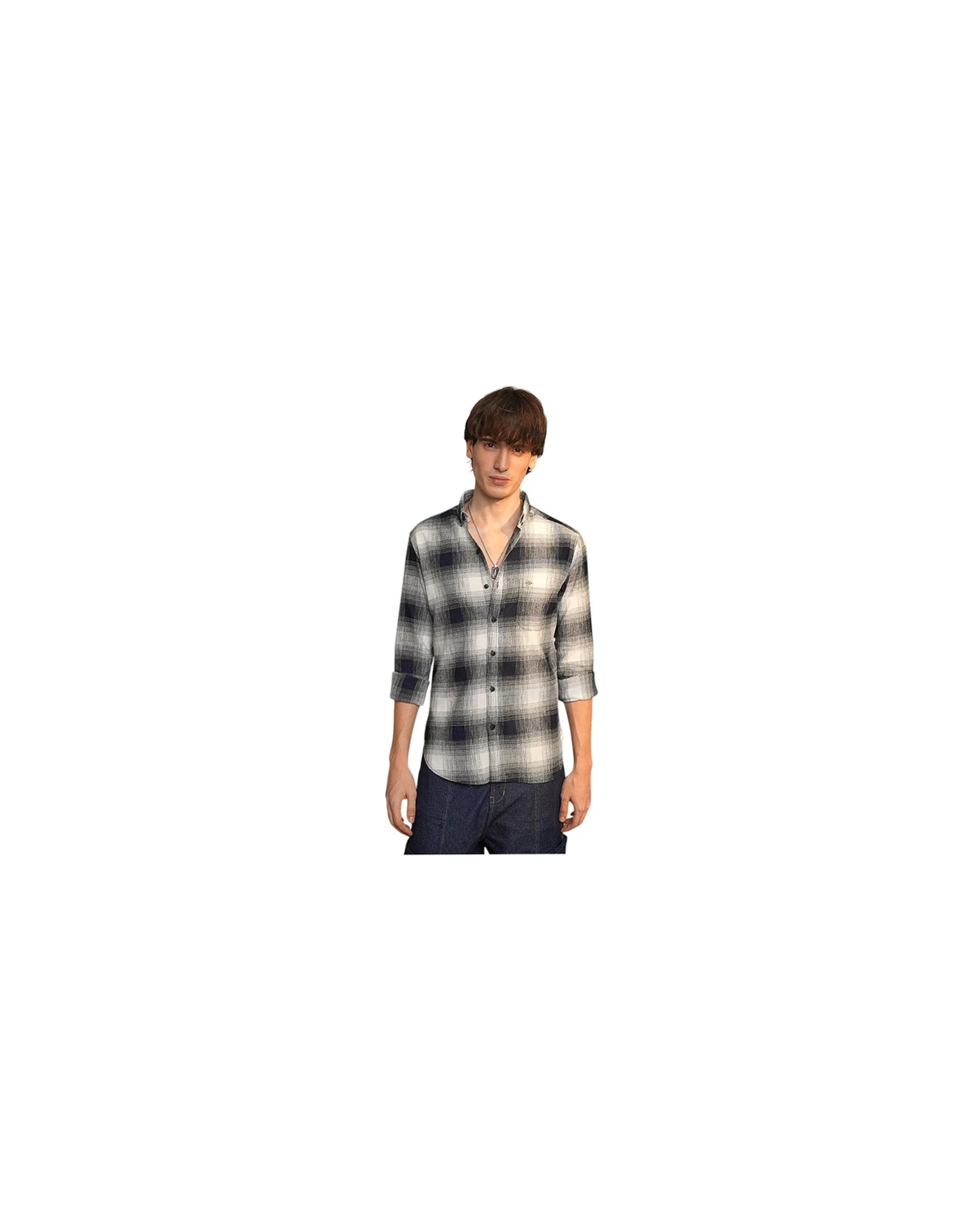 Men's Charcoal Black & Ivory White Ombre Buffalo Check Shirt