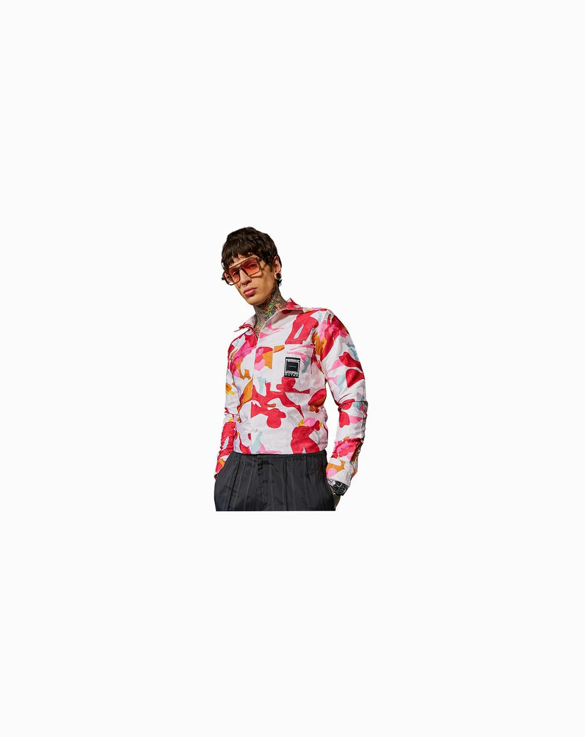 Men's Cream White & Scarlet Red Floral-Tactile Relaxed Shirt