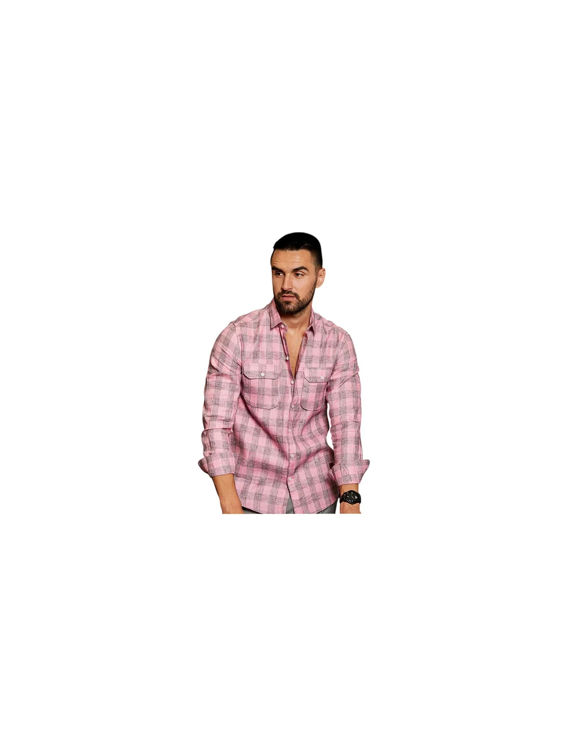 Men's Blush Pink & Moon Grey Tartan Plaid Shirt
